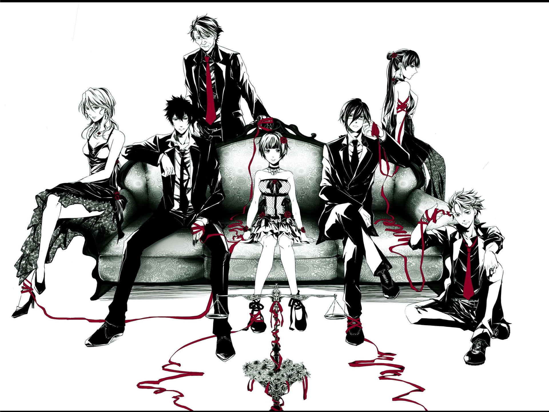 Red String Passing Through Psycho Pass Characters Background