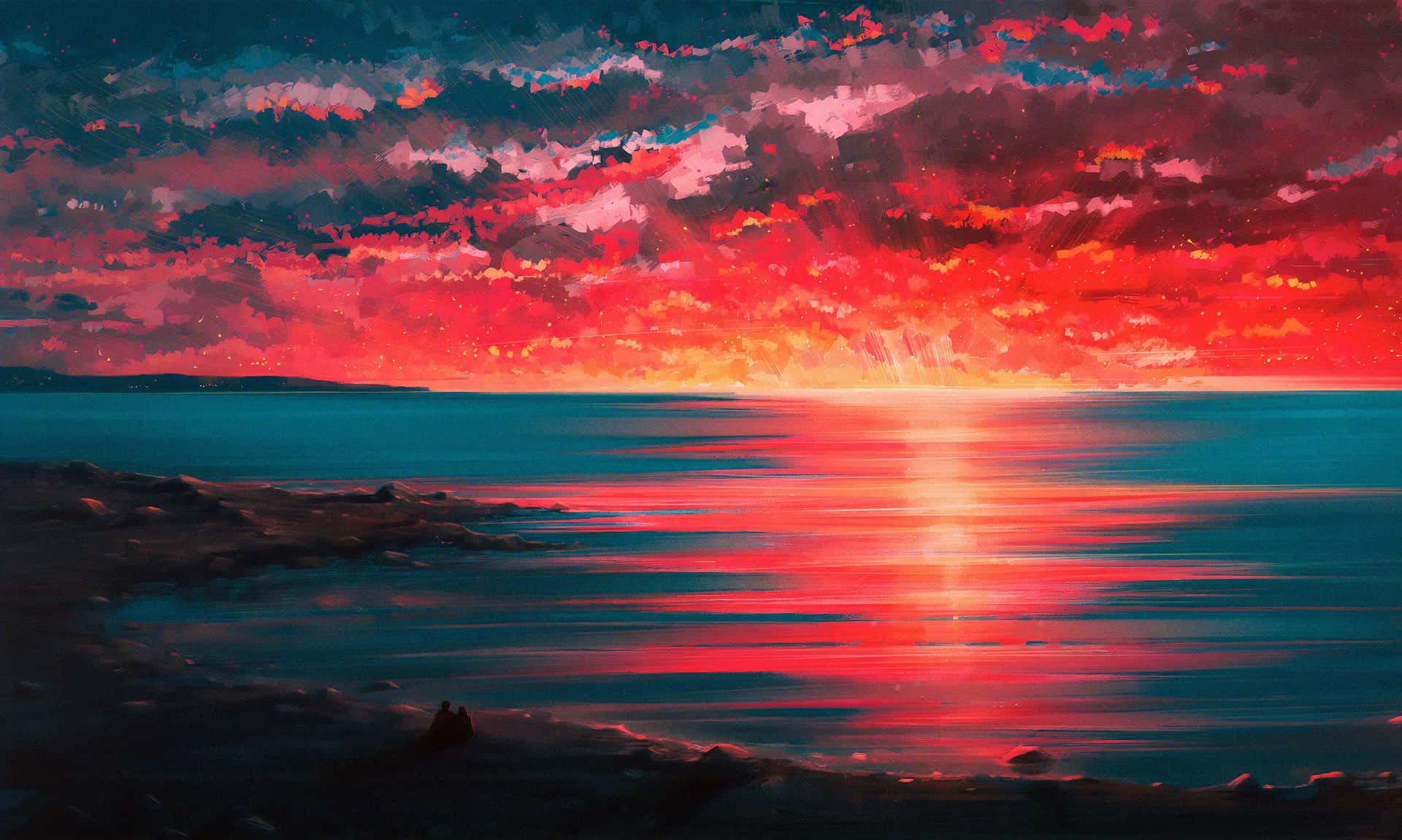 Red Sunset Coast Background