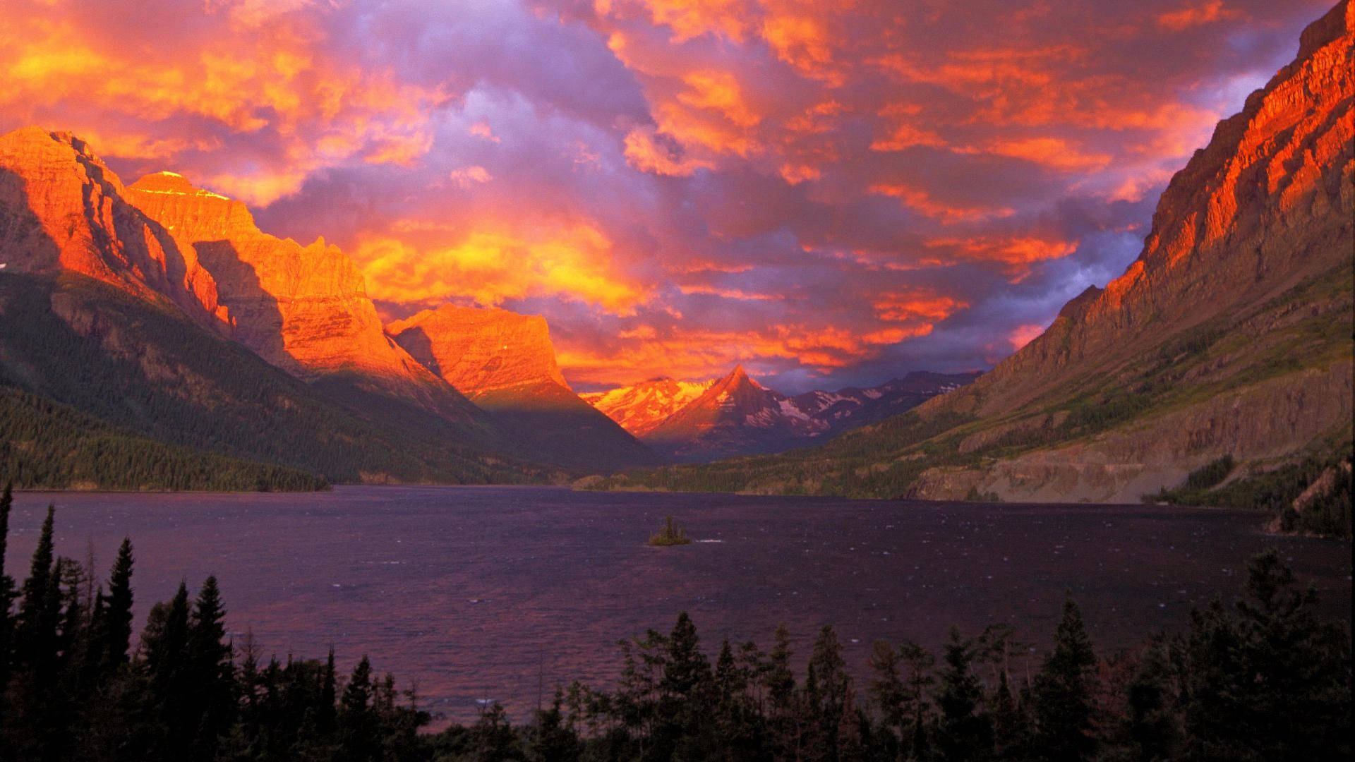 Red Sunset Glacier National Park Background