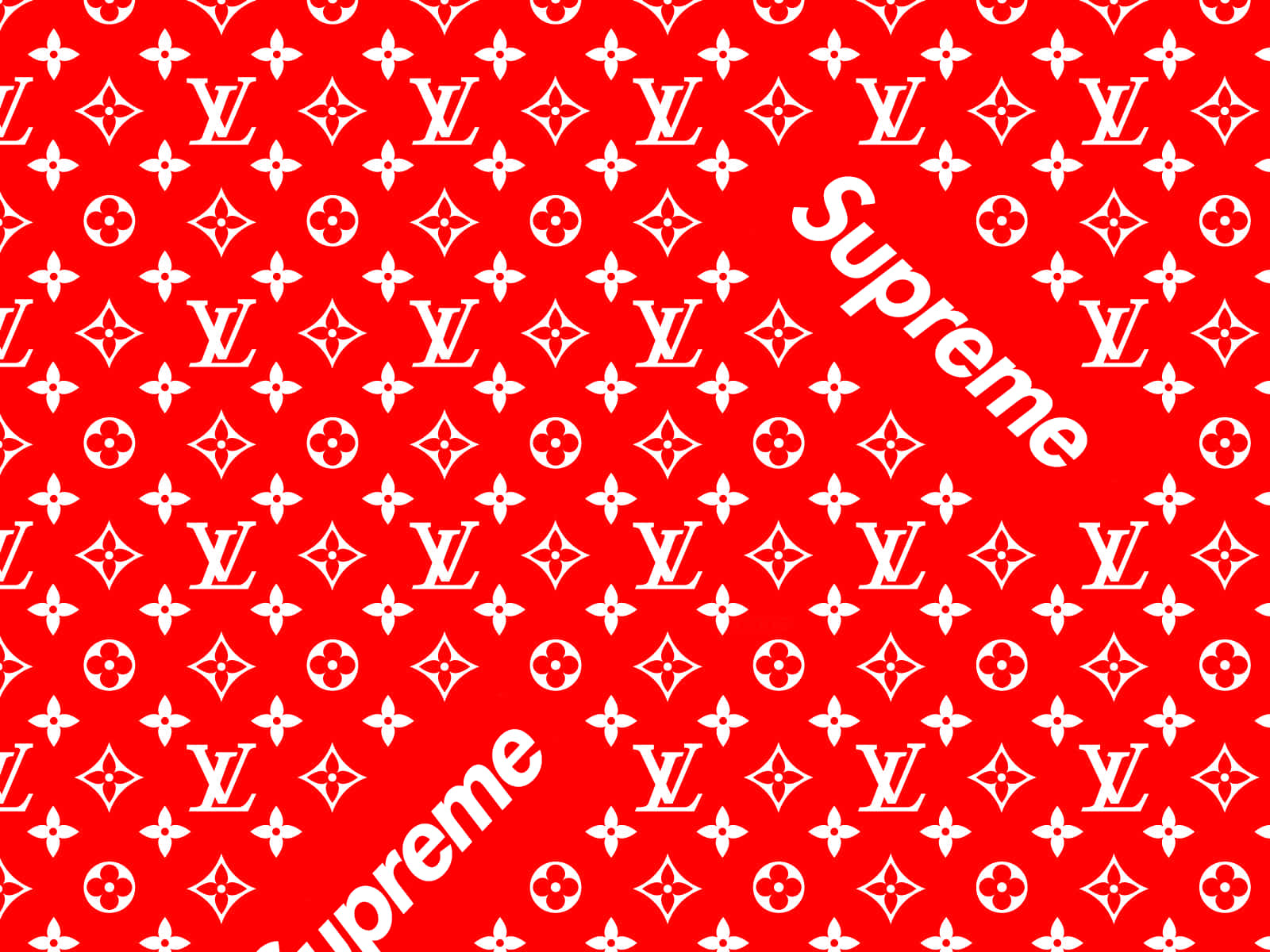 Red Supreme And Louis Vuitton Print Background