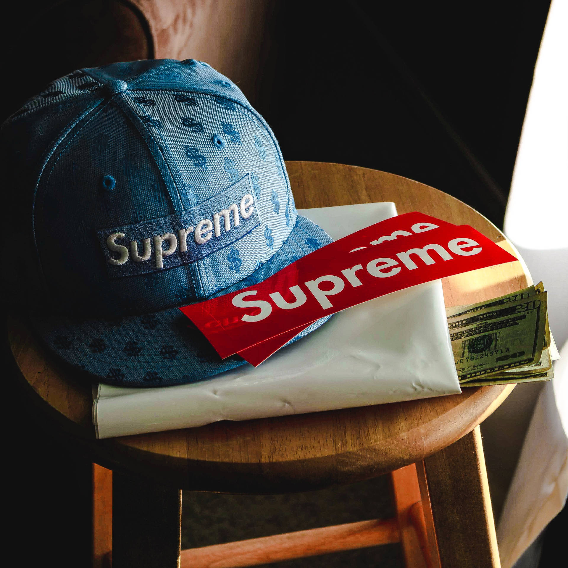 Red Supreme Logo And Cap Background