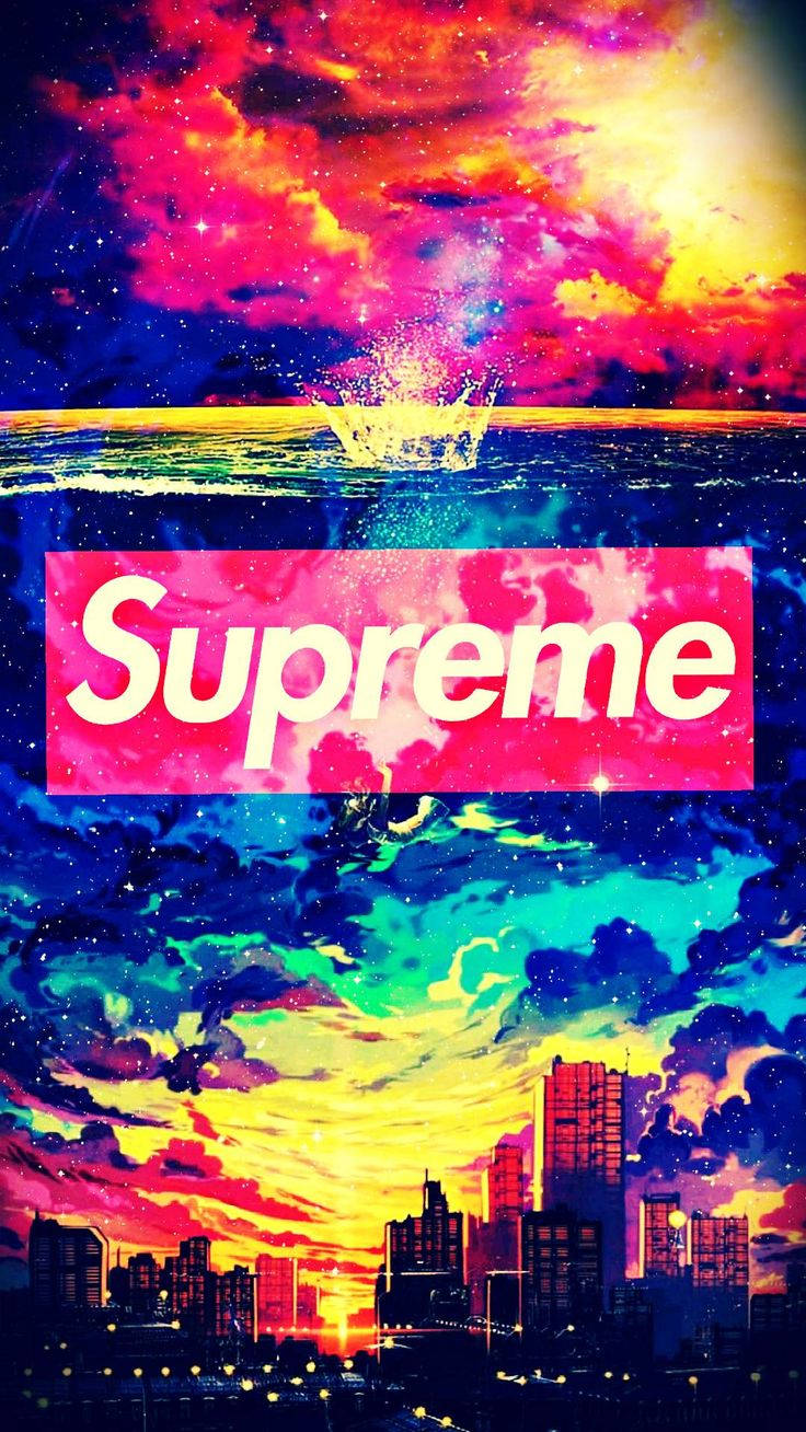 Red Supreme On Colorful City Background