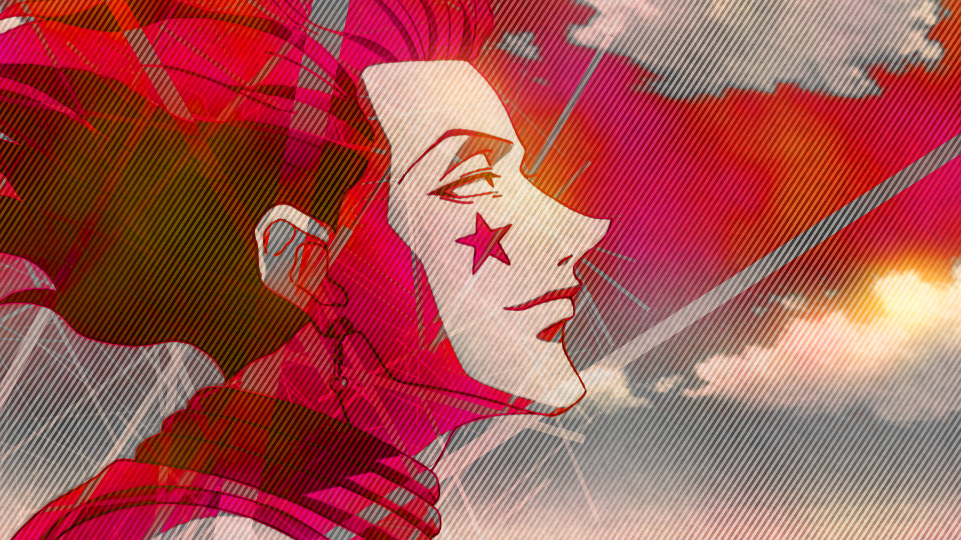Red Themed Hisoka Side Face Background