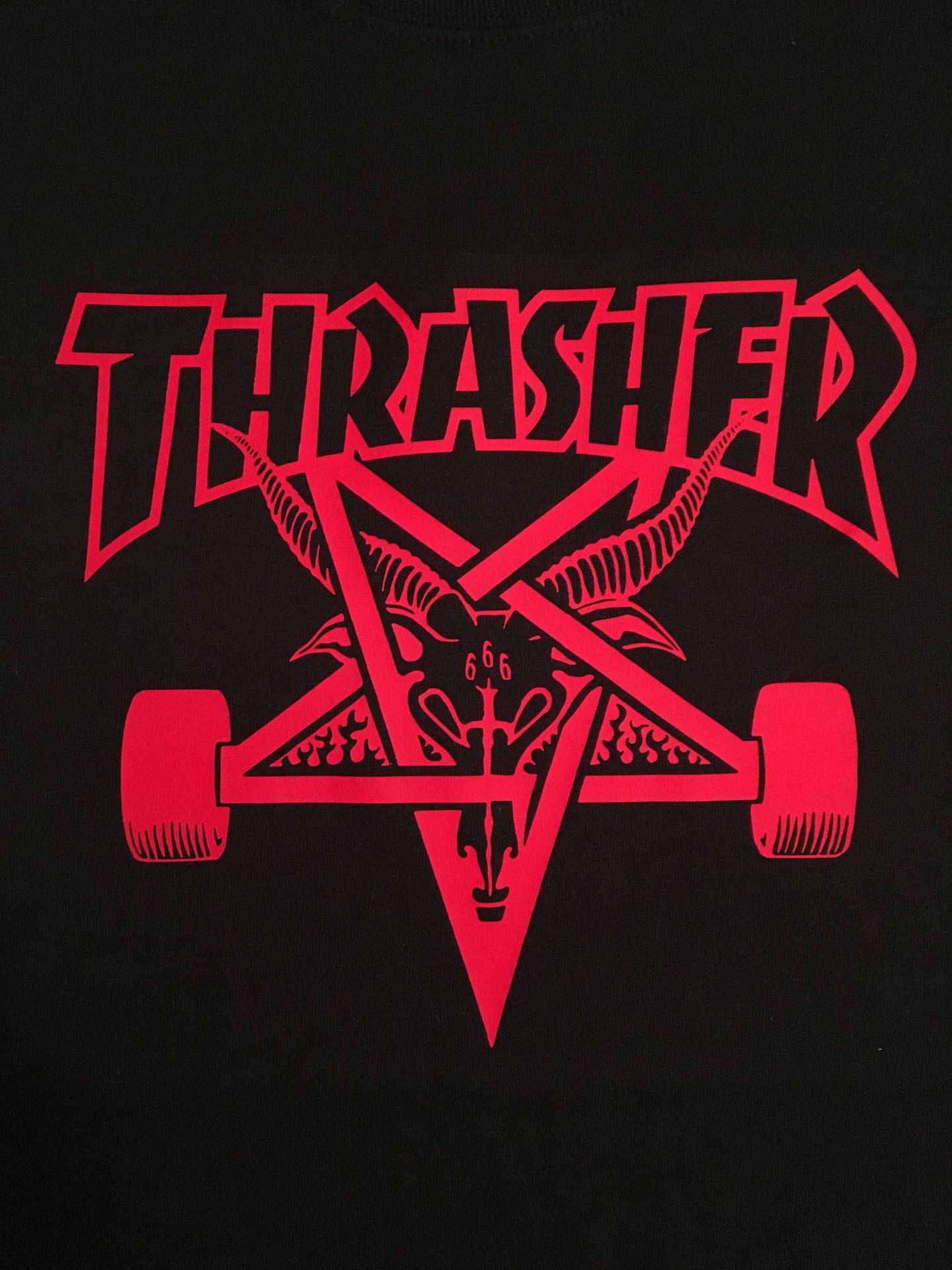 Red Thrasher Skategoat Logo On A Bold Background Background