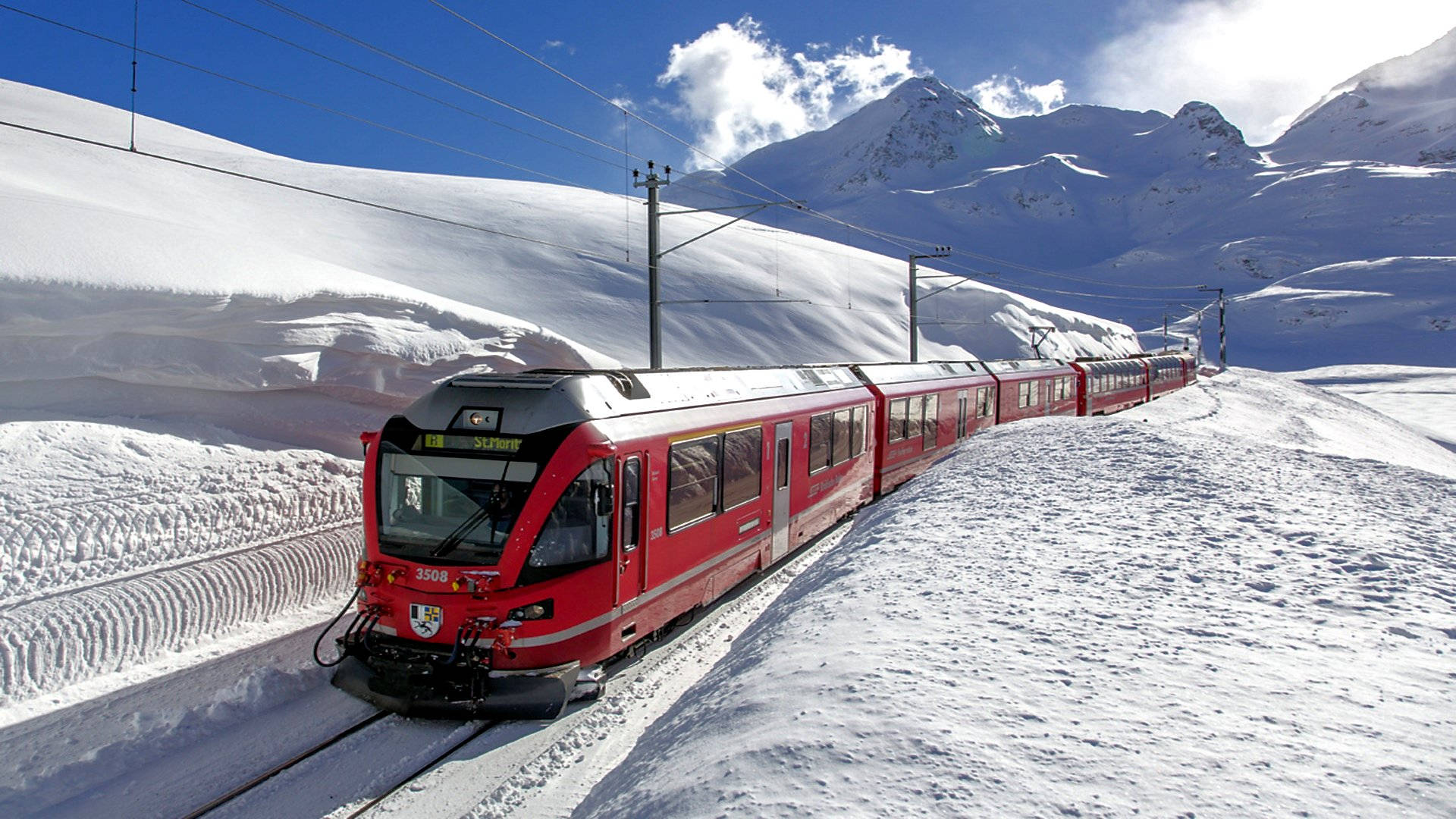 Red Train In Switzerland Background