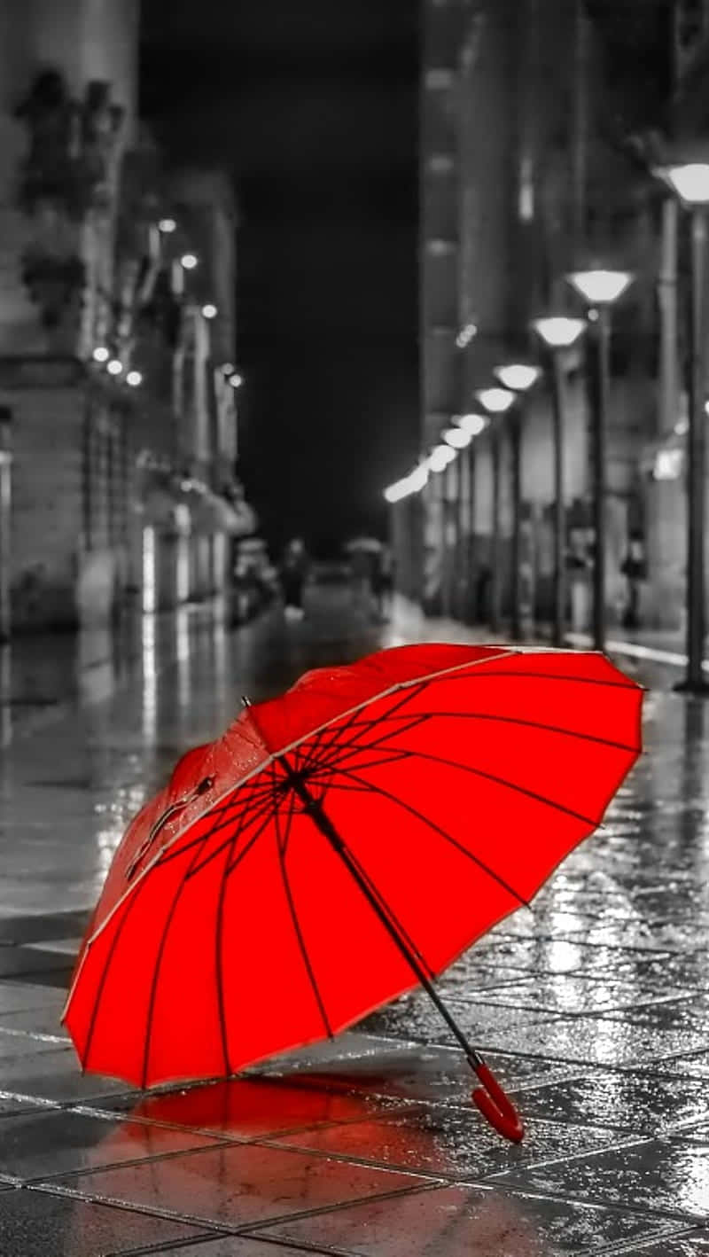 Red Umbrella Rainy Street Night