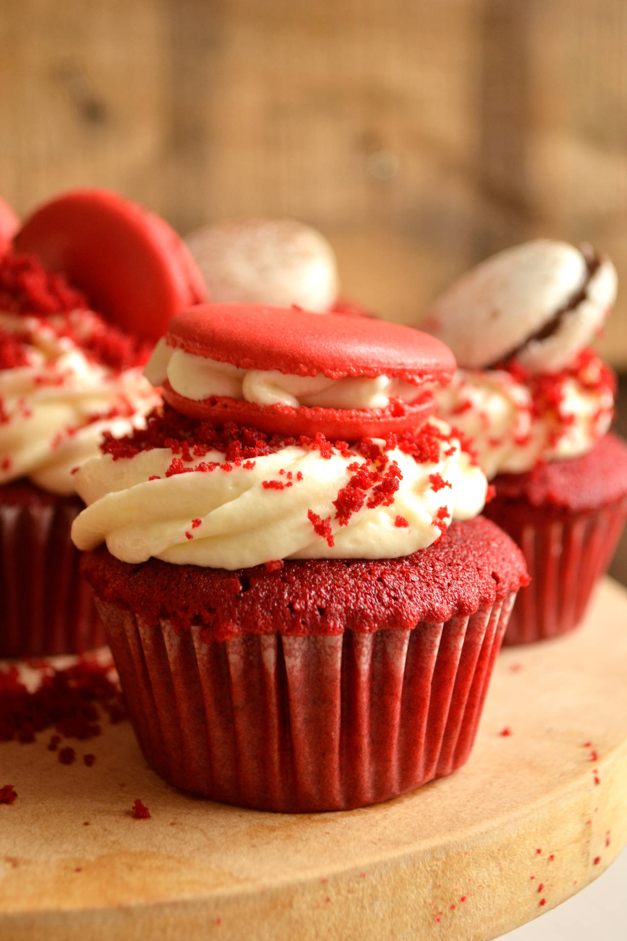 Red Velvet Macaron Cupcake Background