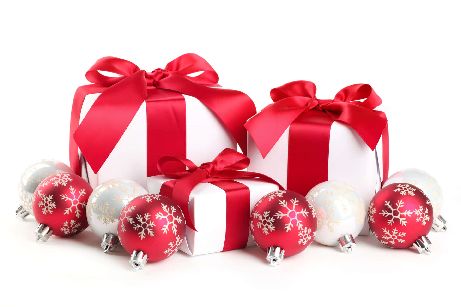 Red White Christmas Gifts Ornaments Background