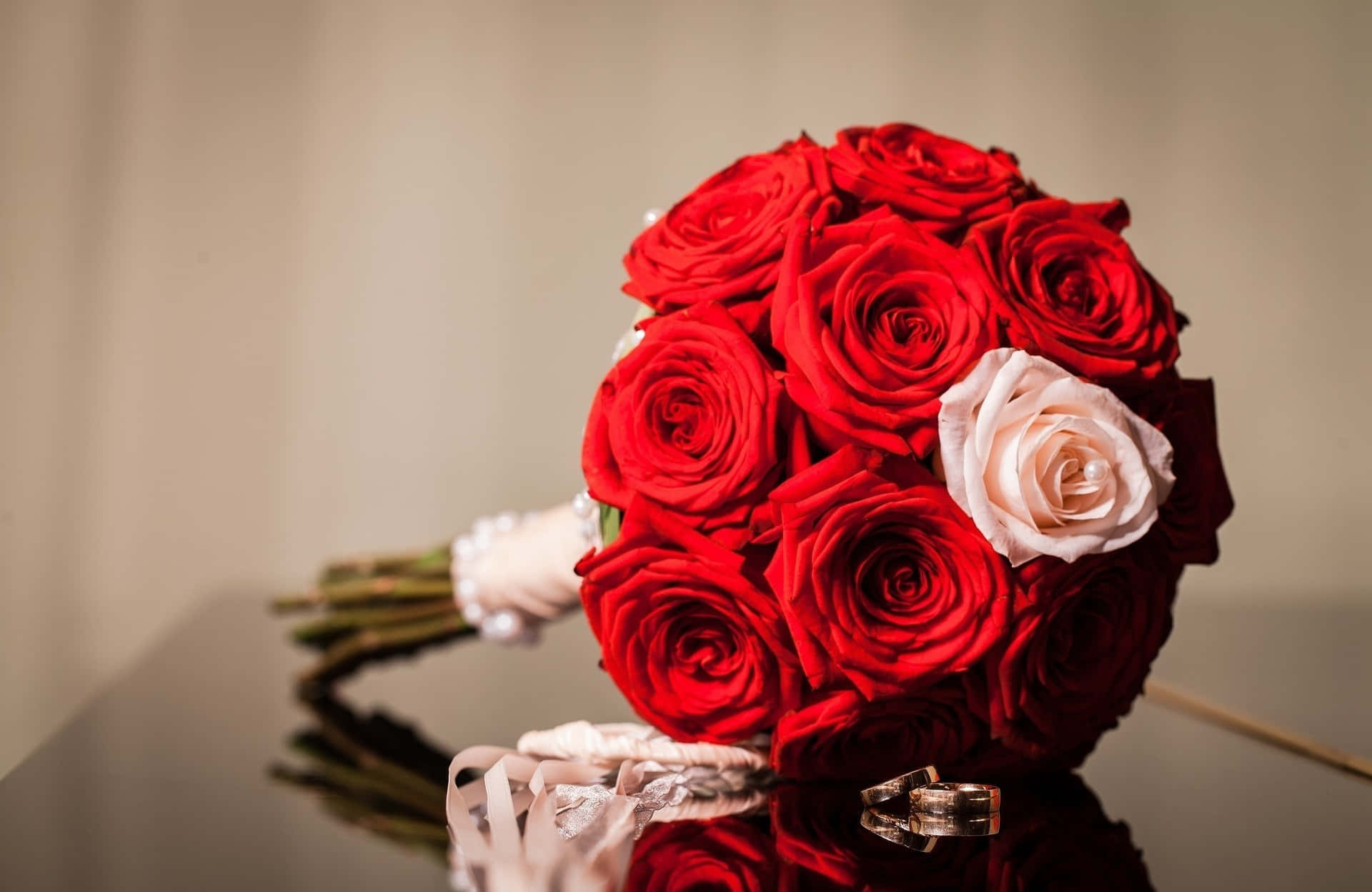 Red With One Pink Rose Bouquet Background