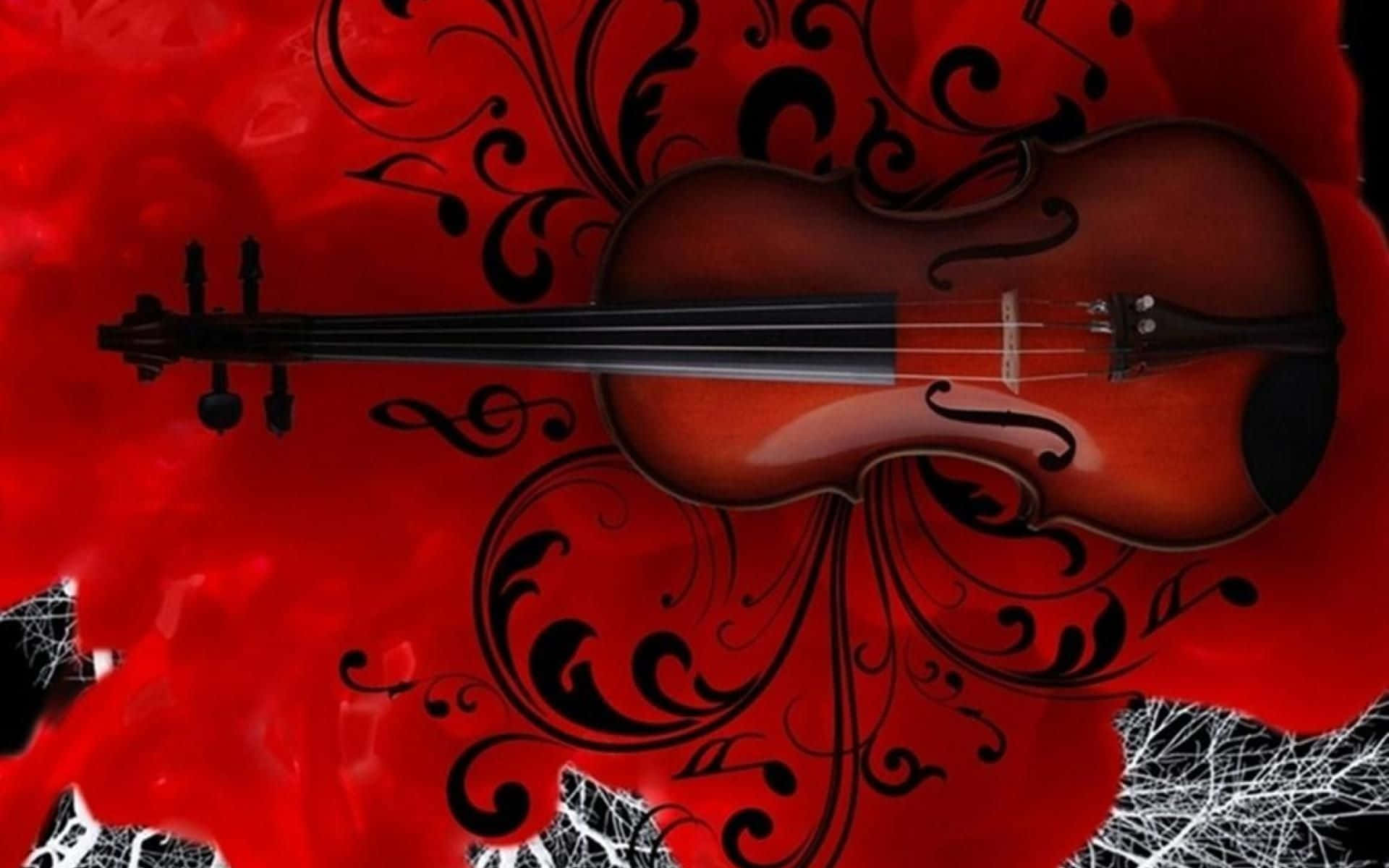 Red Wooden Chordophone Violin Instrument Swirls Background