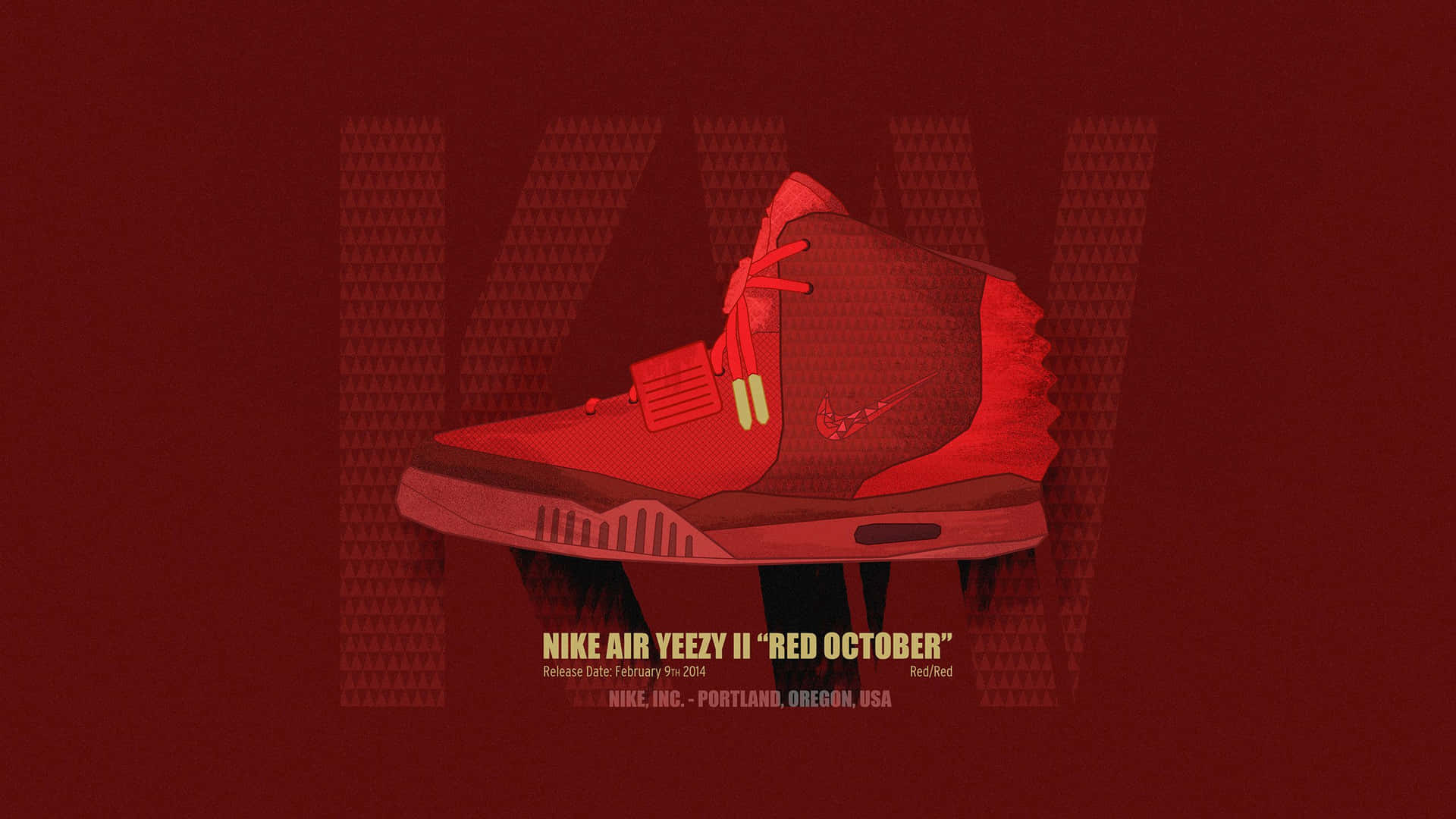 Red Yeezy Shoe Yellow Text Background