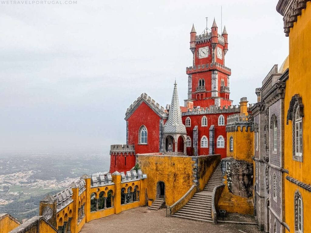 Red Yellow Pena Palace Walls Sintra Background