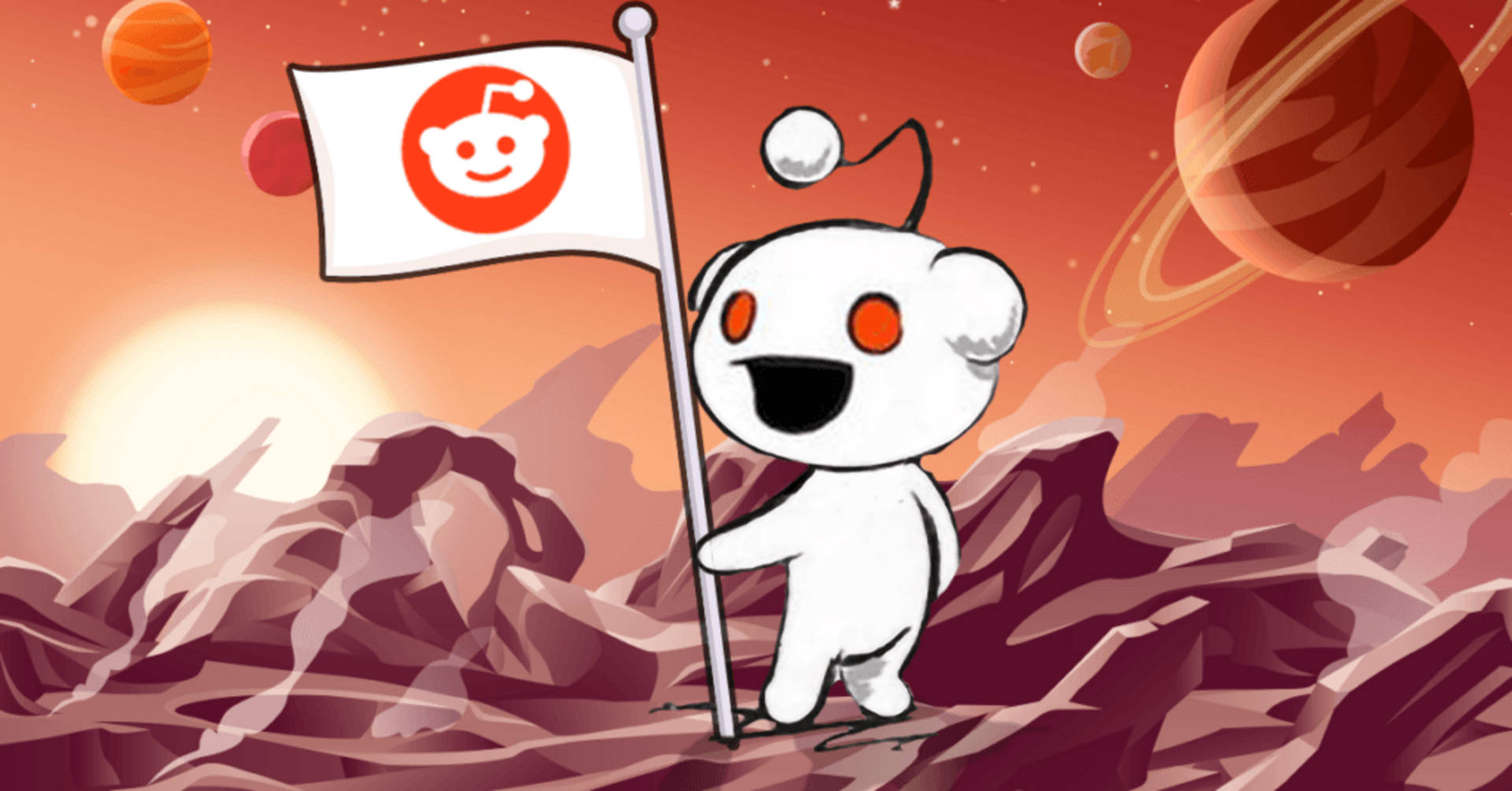 Reddit Snoo On Mars With Flag Background