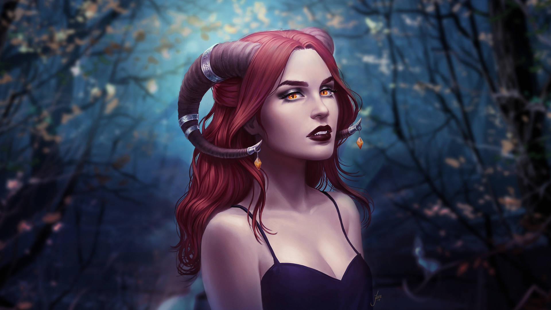 Redhead Succubus In Forest Background