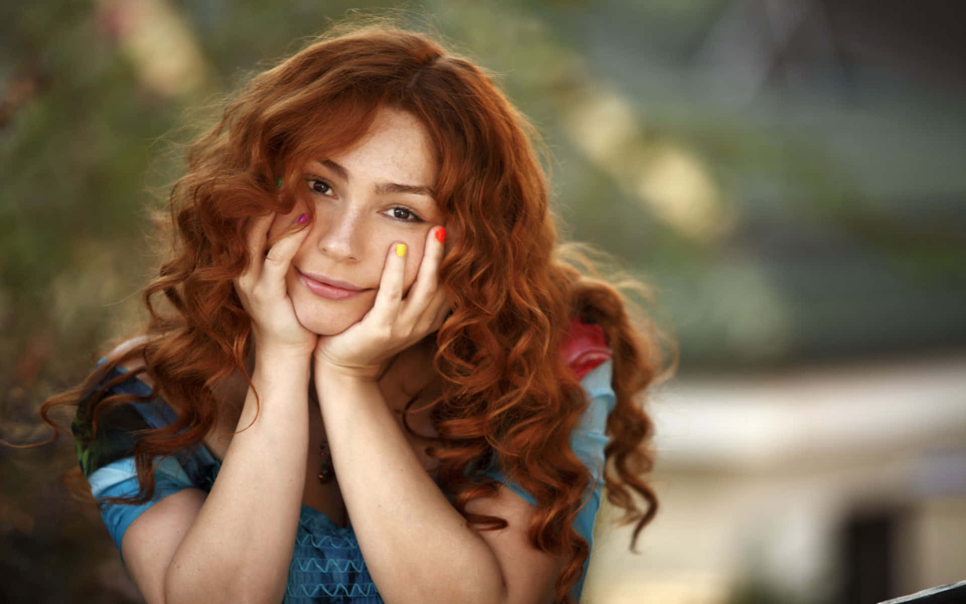 Redhead Woman Resting Chinon Hands