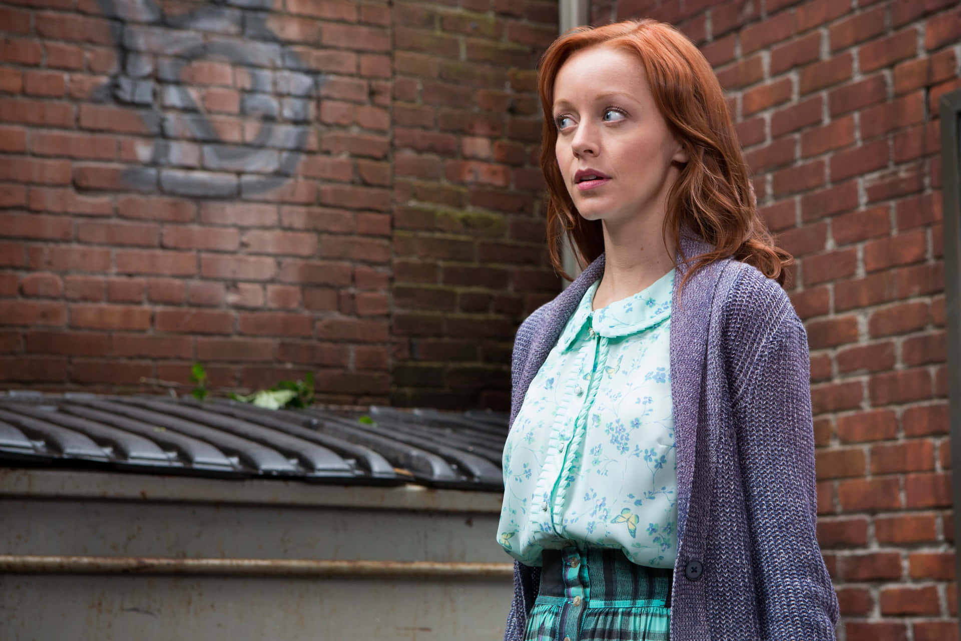 Redheaded Woman Concerned Look Outdoors