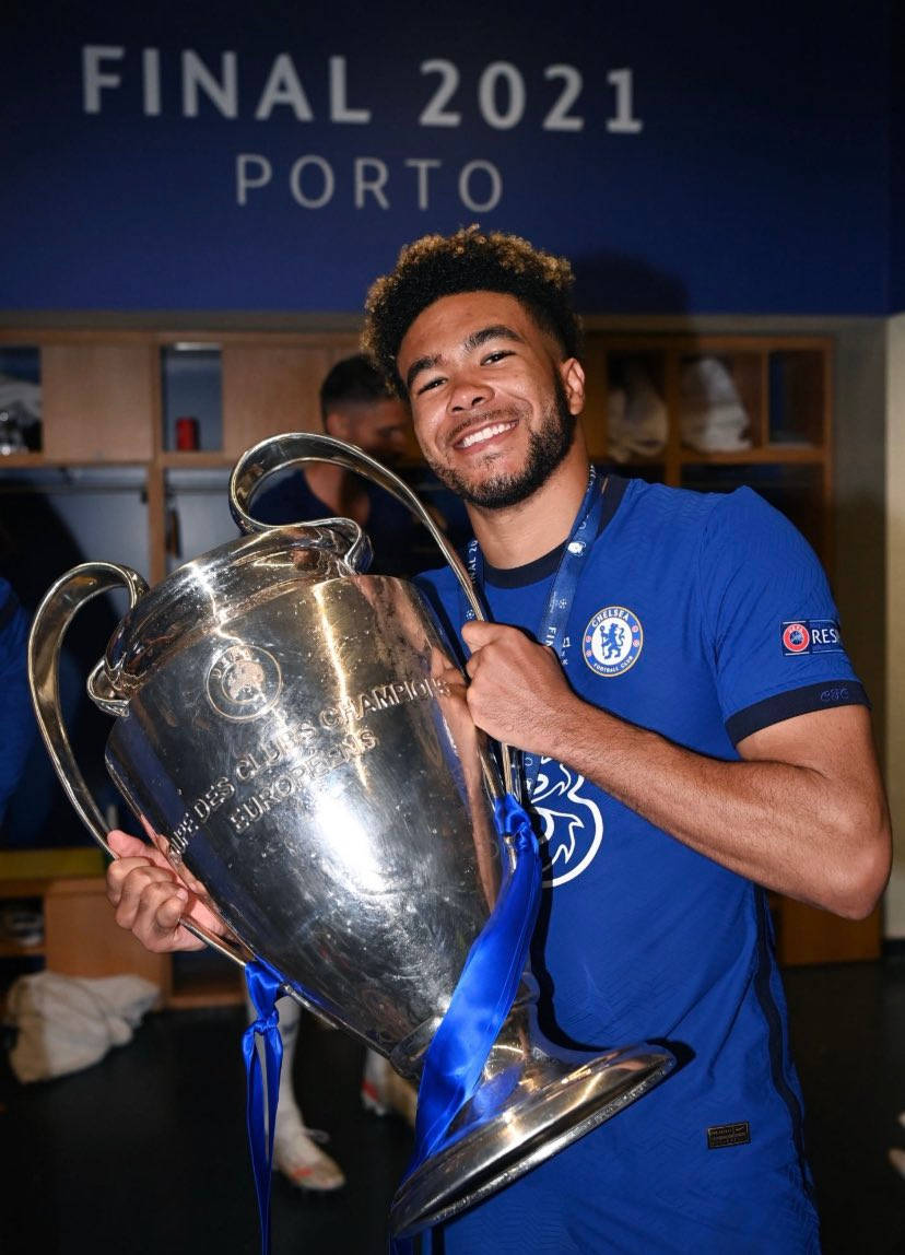 Reece James Happy Holding Trophy Background