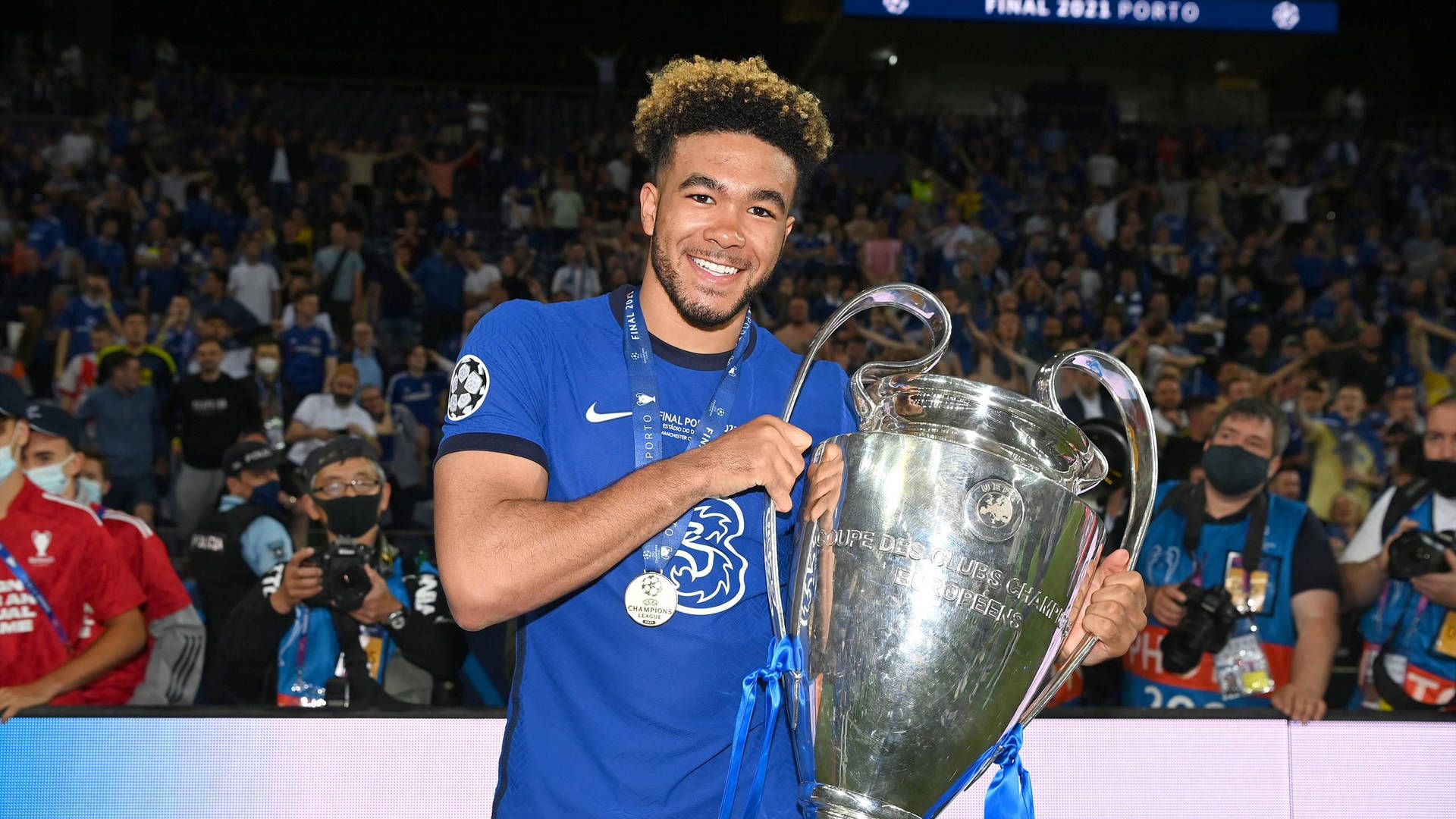 Reece James Holds Trophy Audience Background