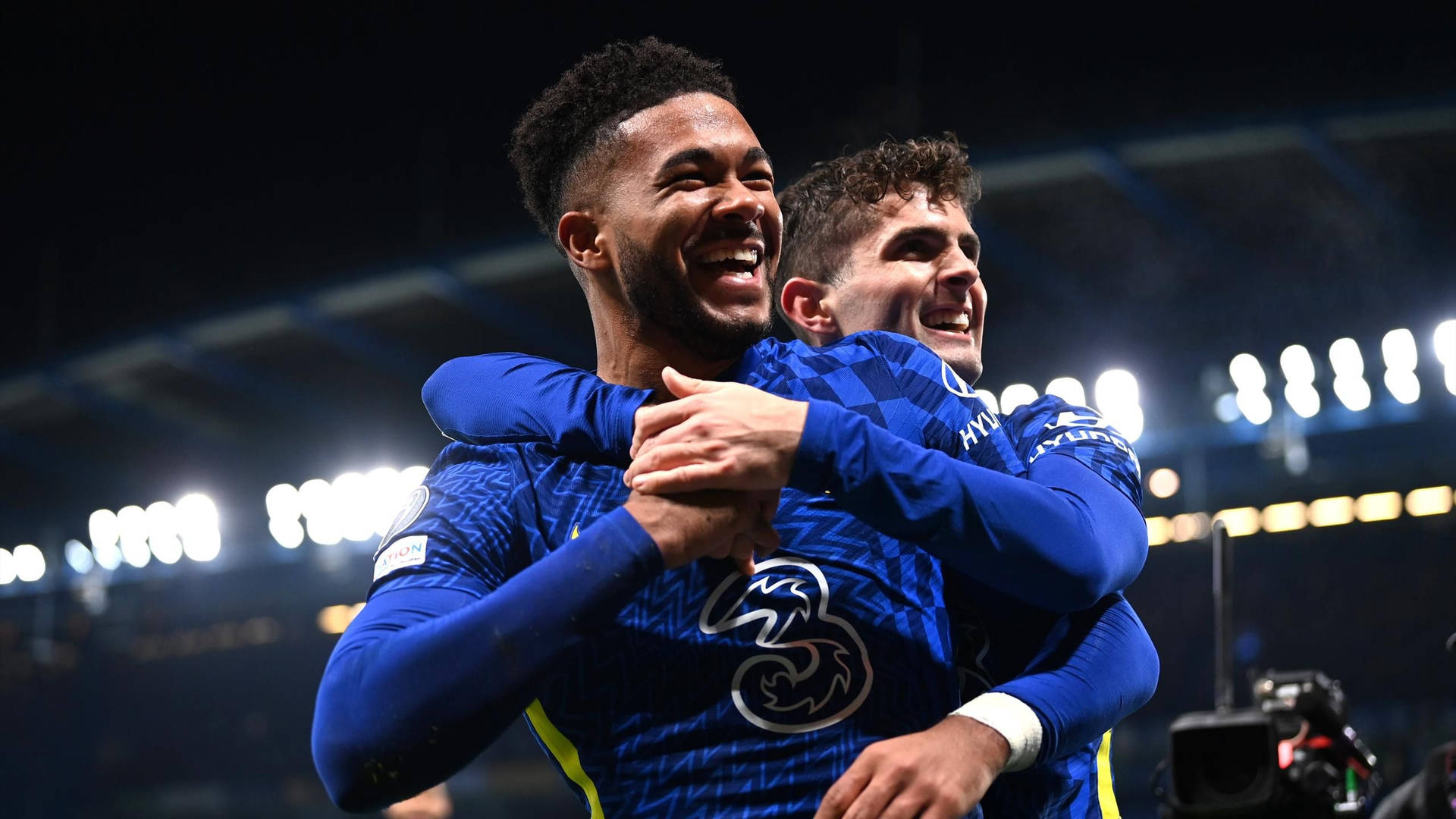 Reece James Player Embrace Chelsea Background