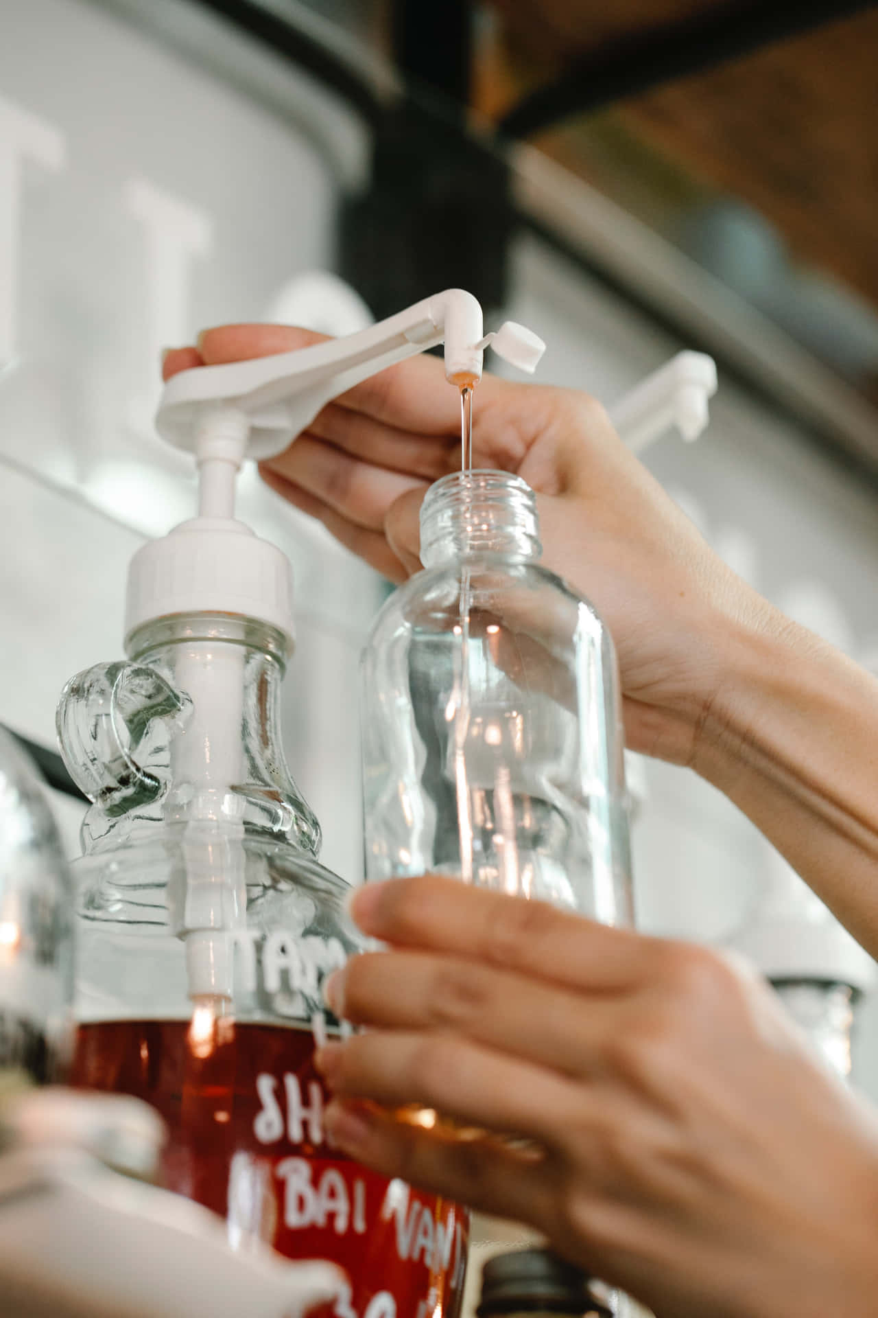 Refilling Antiseptic Liquid Wash Bottle Background