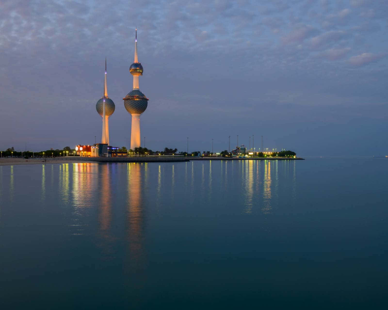 Reflection Of Kuwait Towers At Night Background