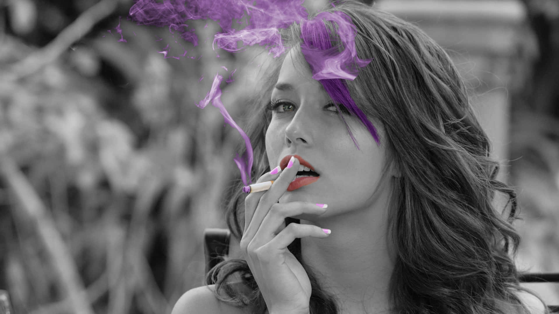 Reflective Moment - A Girl With A Cigarette Background