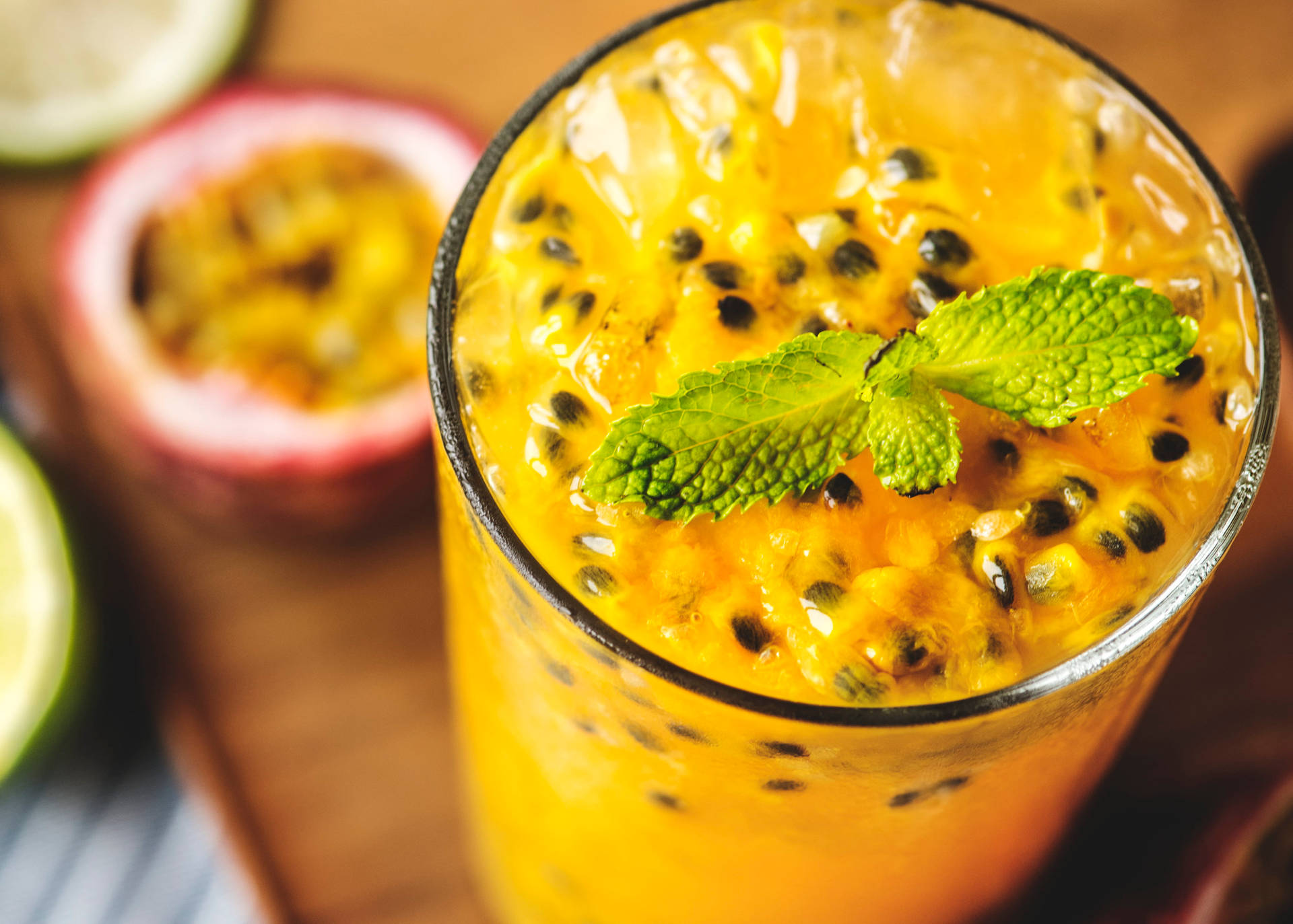 Refreshing Passion Fruit Drink Close Up Background