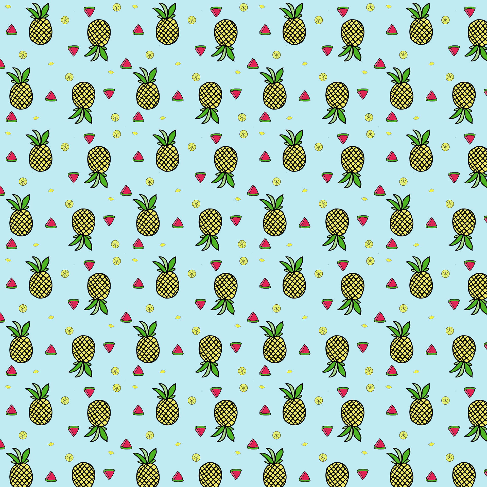 Refreshing Pineapple And Fruits Pattern Background