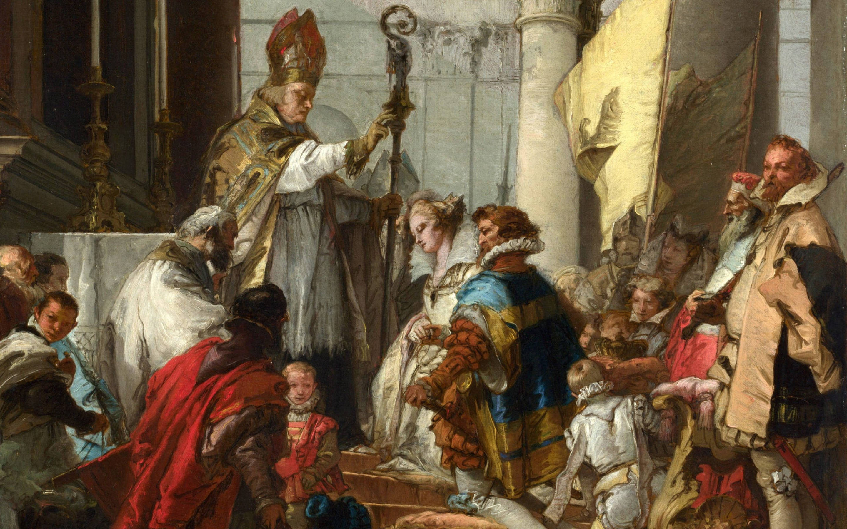 Regal Catholic Monarchs In Traditional Attire Background