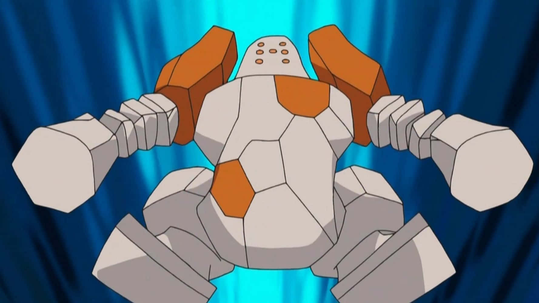 Regirock In The Pokemon Anime With Blue Backdrop