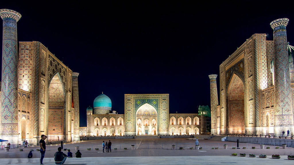 Registon Square At Night Samarkand Background