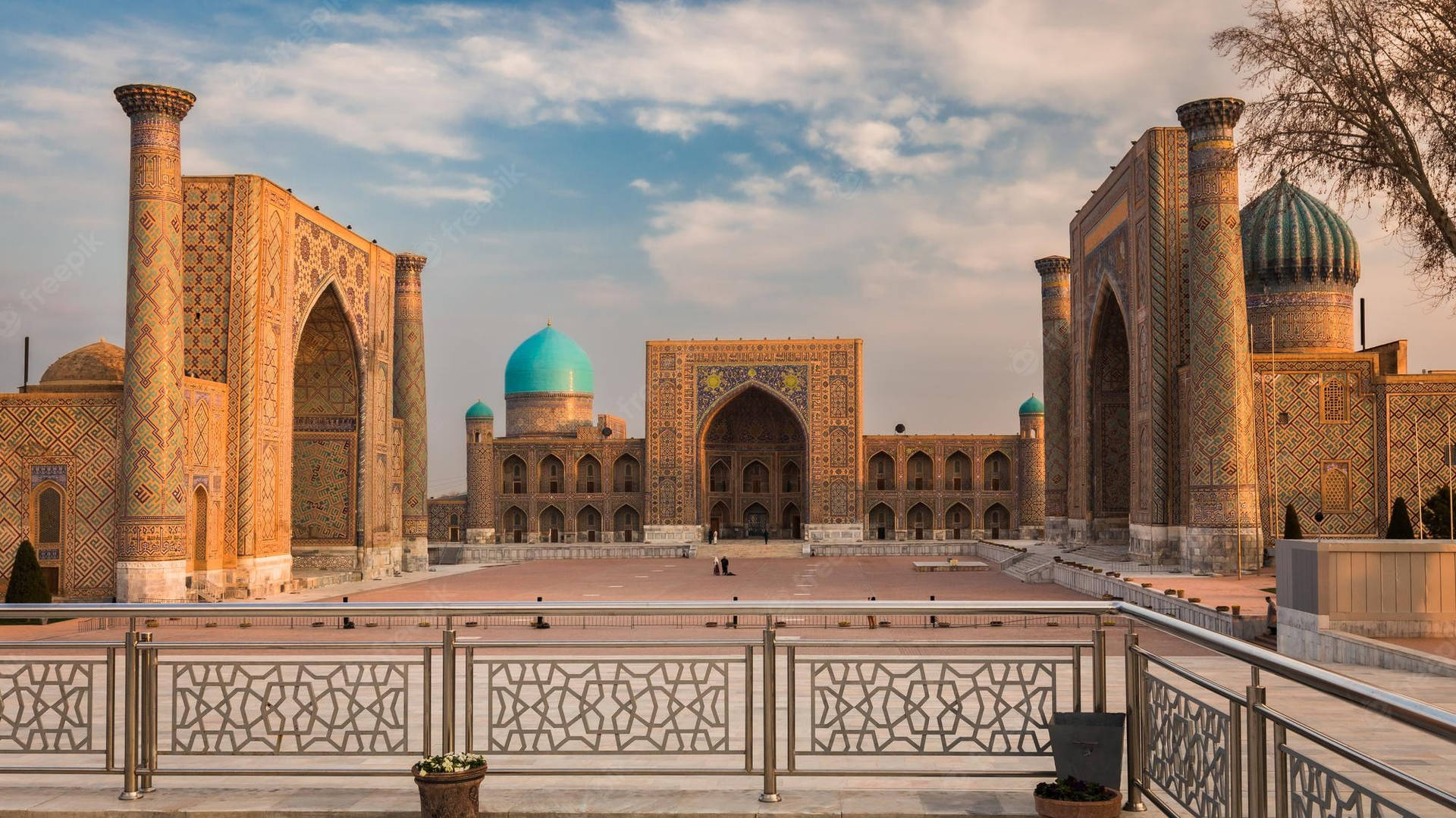 Registon Square Samarkand During Sunrise Background