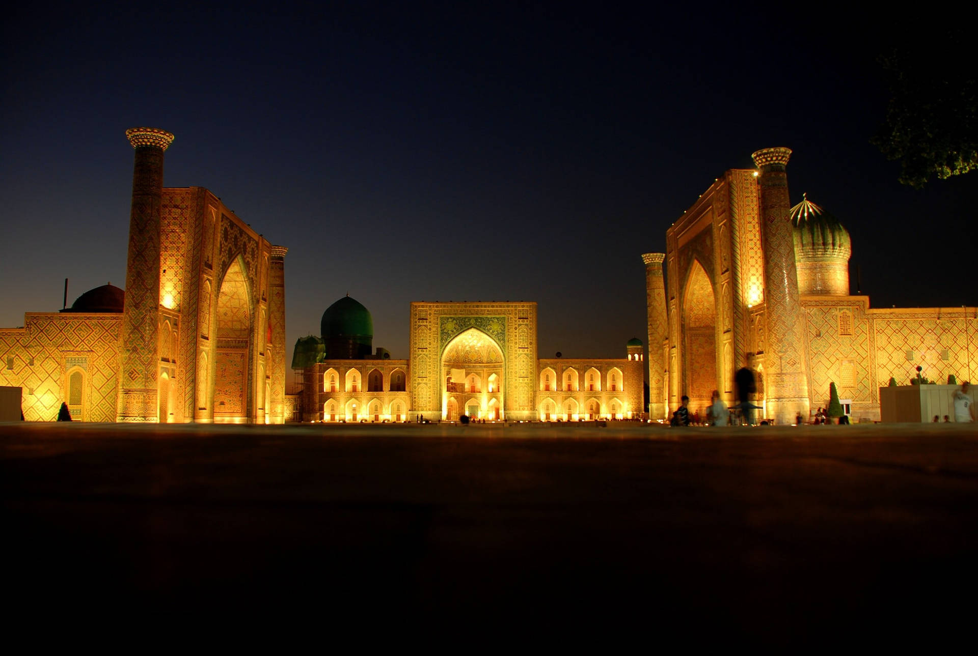 Registon Square Samarkand Nighttime Background