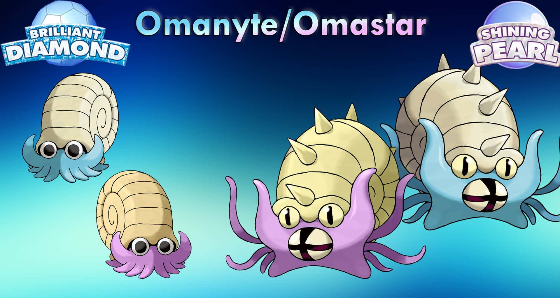 Regular And Shiny Omanyte And Omastar Background