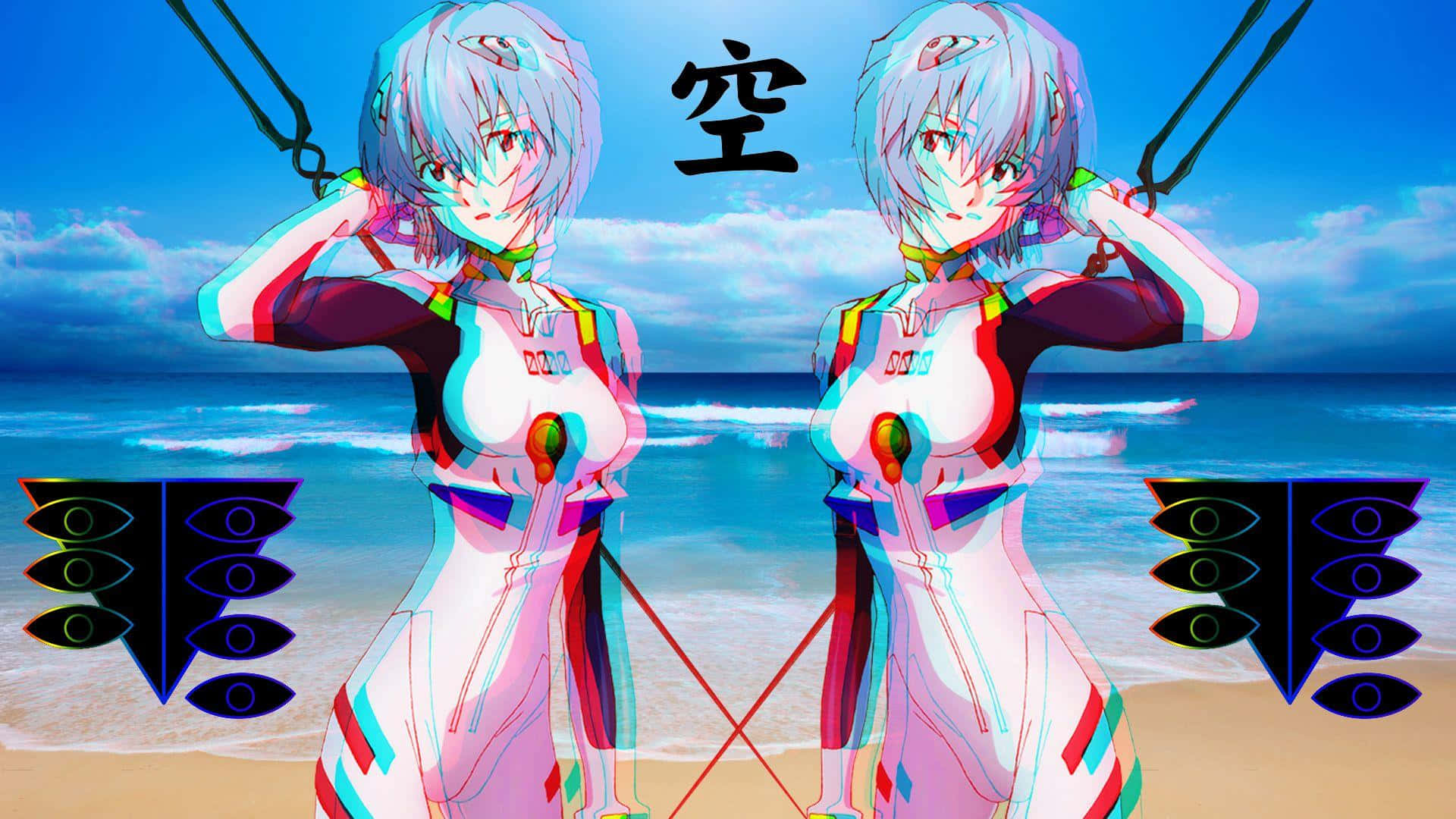 Rei Ayanami Anime Girl Aesthetic Glitch Illustration