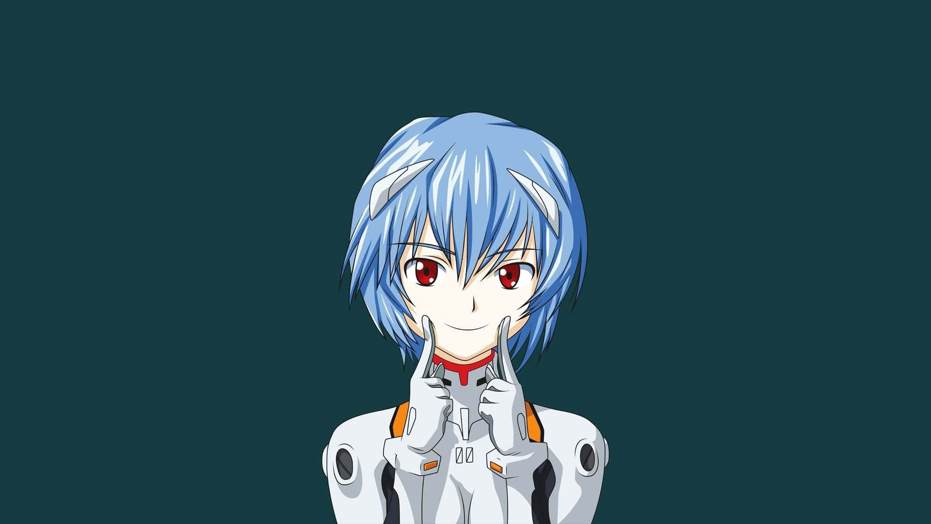 Rei Ayanami - Beautiful Stance In The Iconic Blue Jumpsuit Background