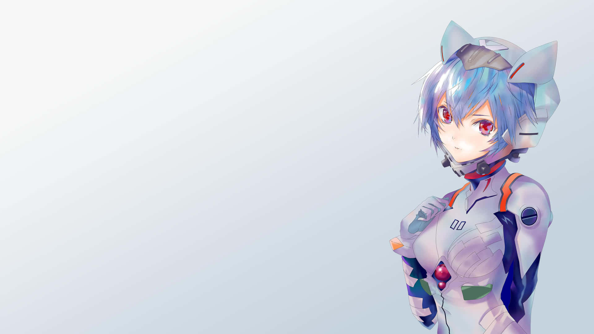 Rei Ayanami Posing In Her Plugsuit With A Captivating Background Background