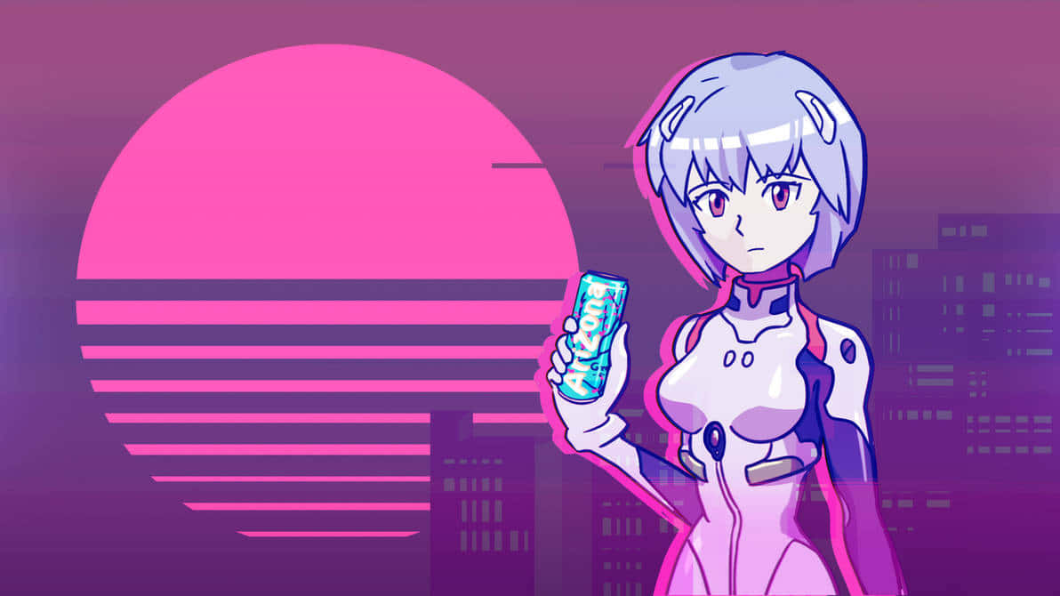 Rei Ayanami Vaporwave Anime Moon Background