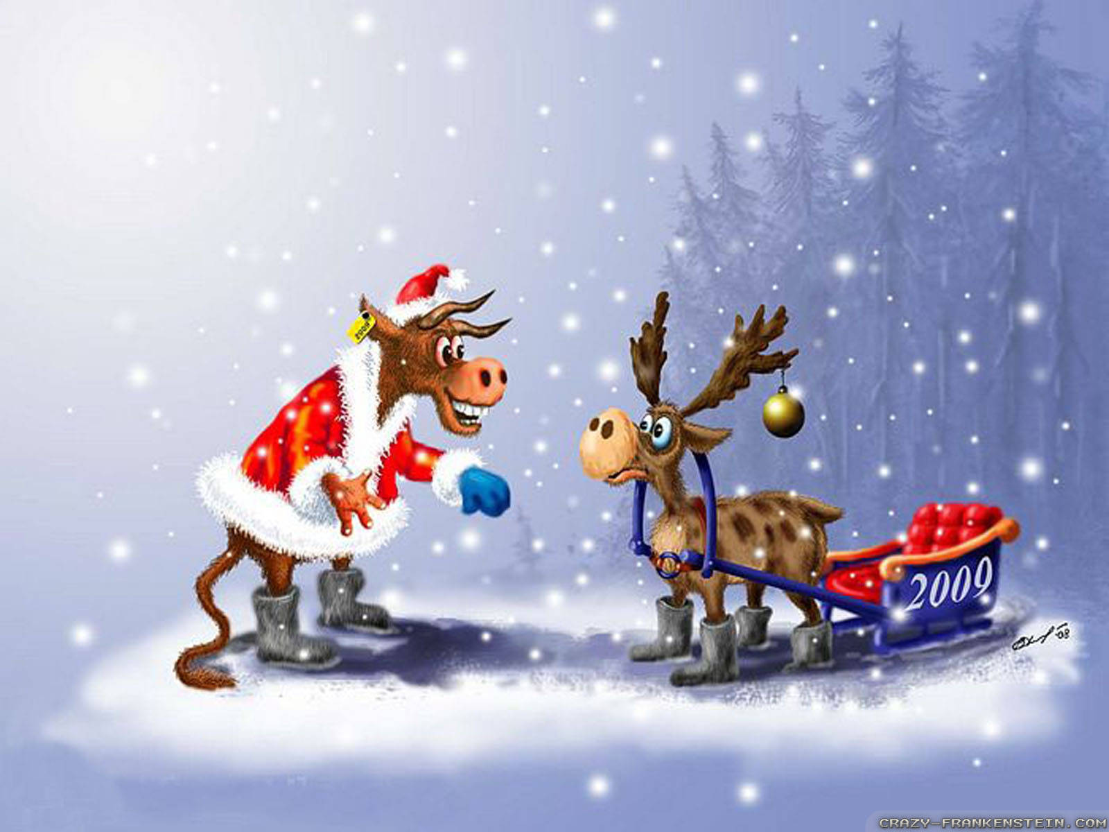 Reindeers Funny Christmas Background