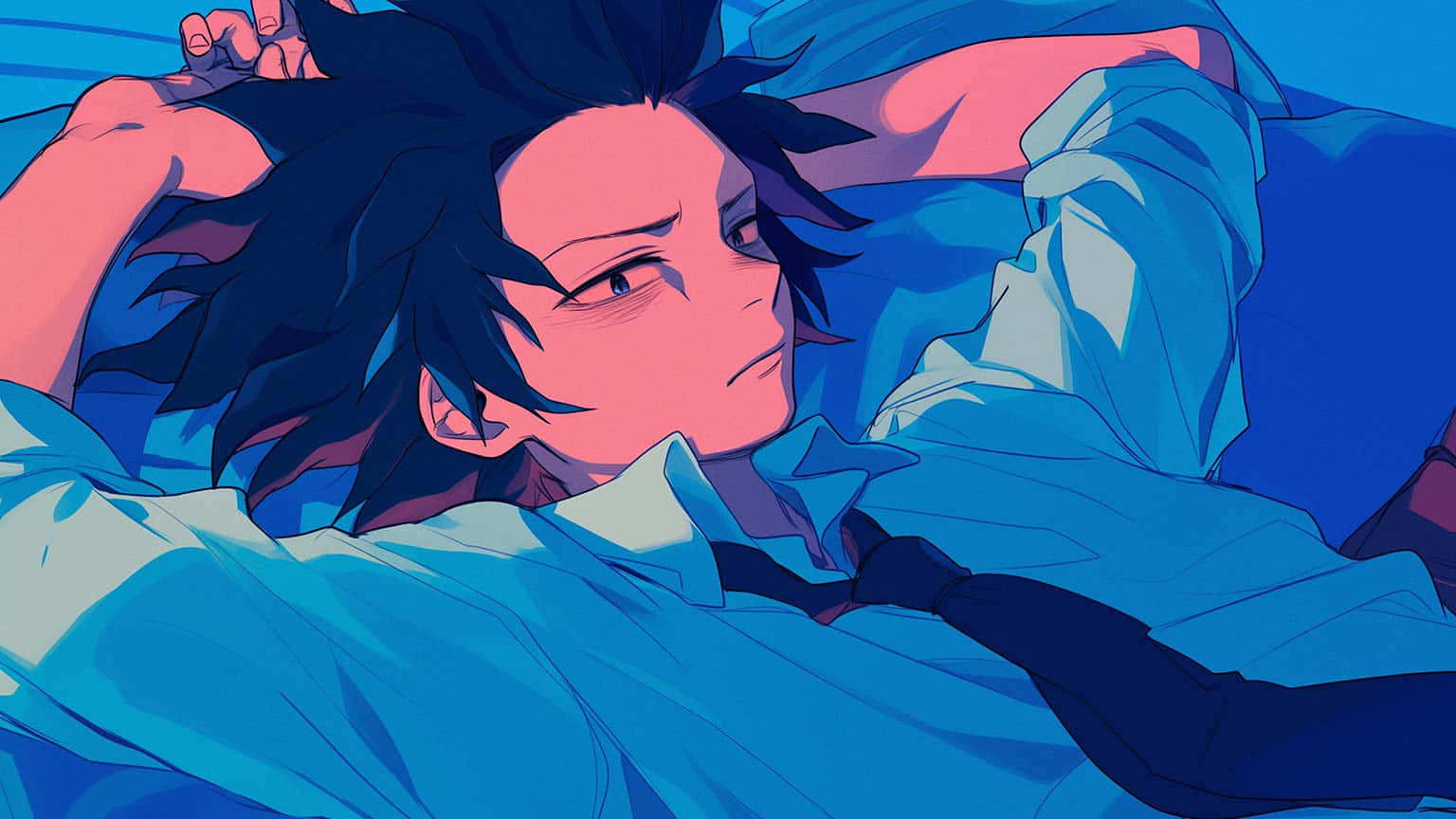 Relaxed Anime Character Blue Tones Background