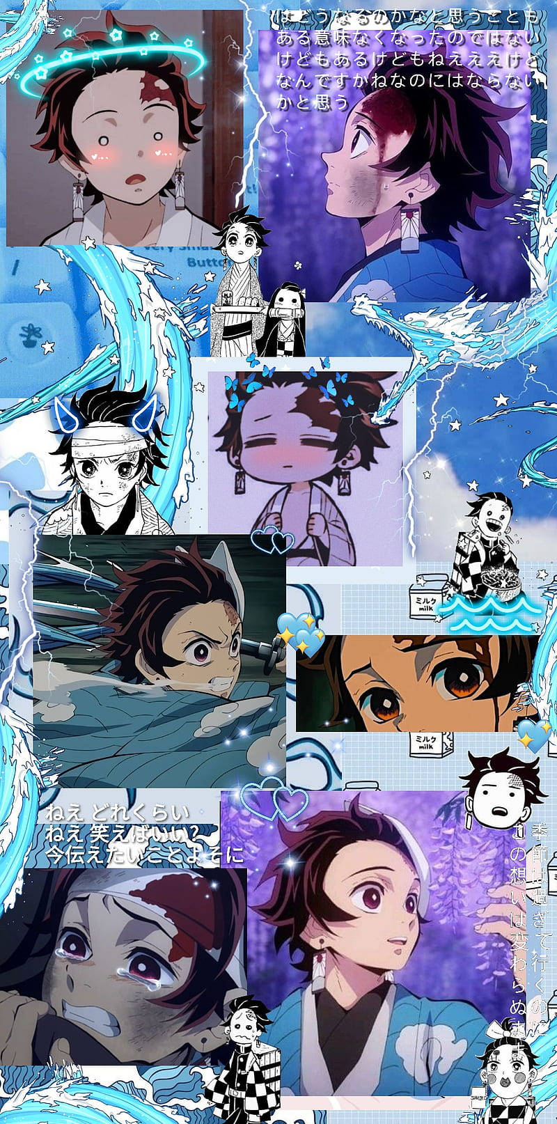 Relaxing Blue Tanjiro Aesthetic Collage Background