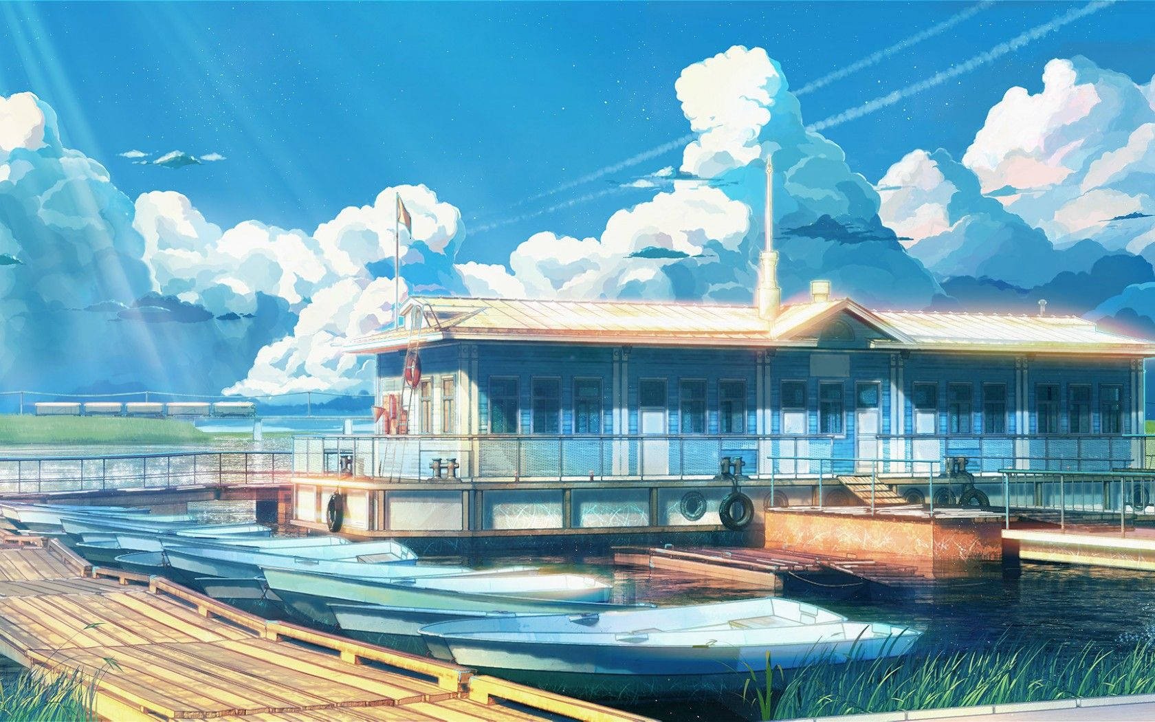 Relaxing Lake House Anime Scenery Background