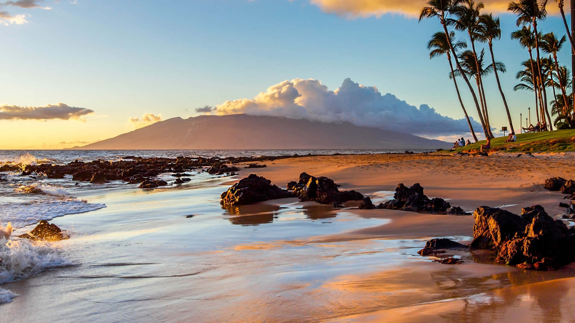 Relaxing On A Serene Beach At Sunset Background