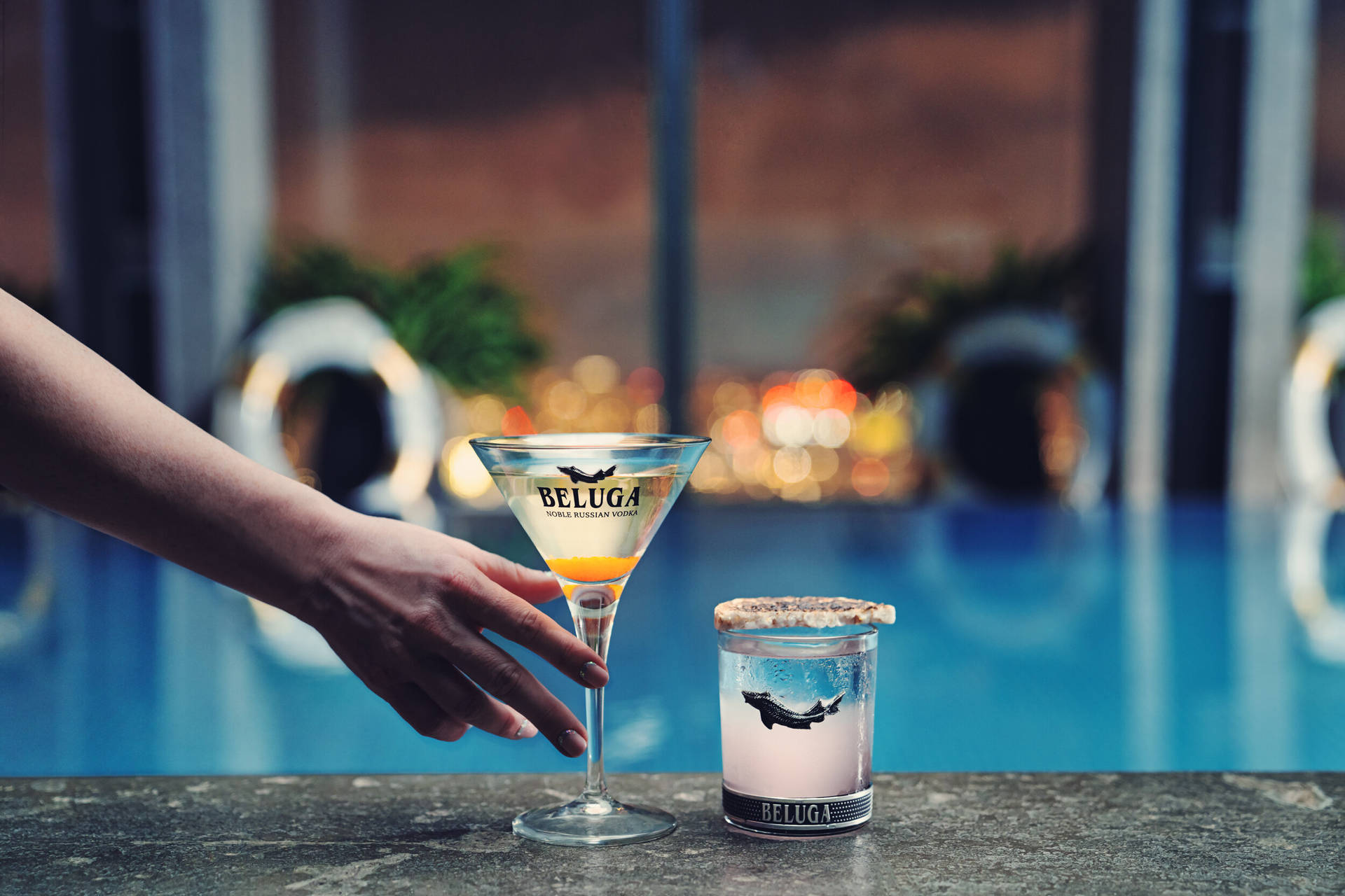 Relaxing Poolside Martini With Beluga Vodka Background