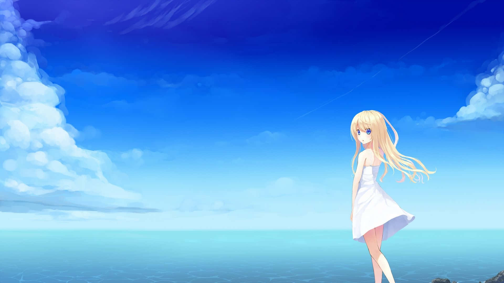 Relaxing Under The Sun At The Anime Beach Background