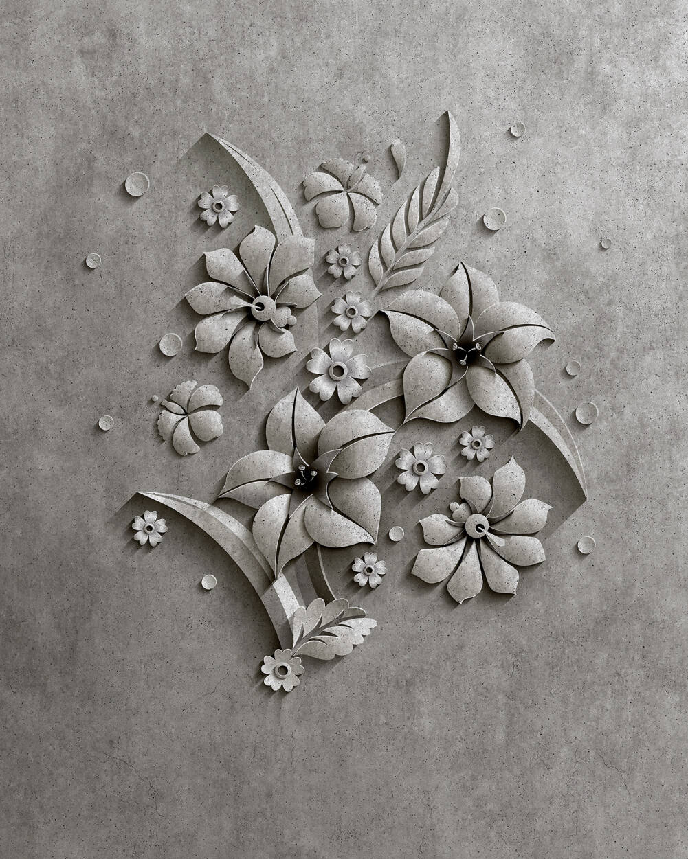 Relief Flowers Grey Background