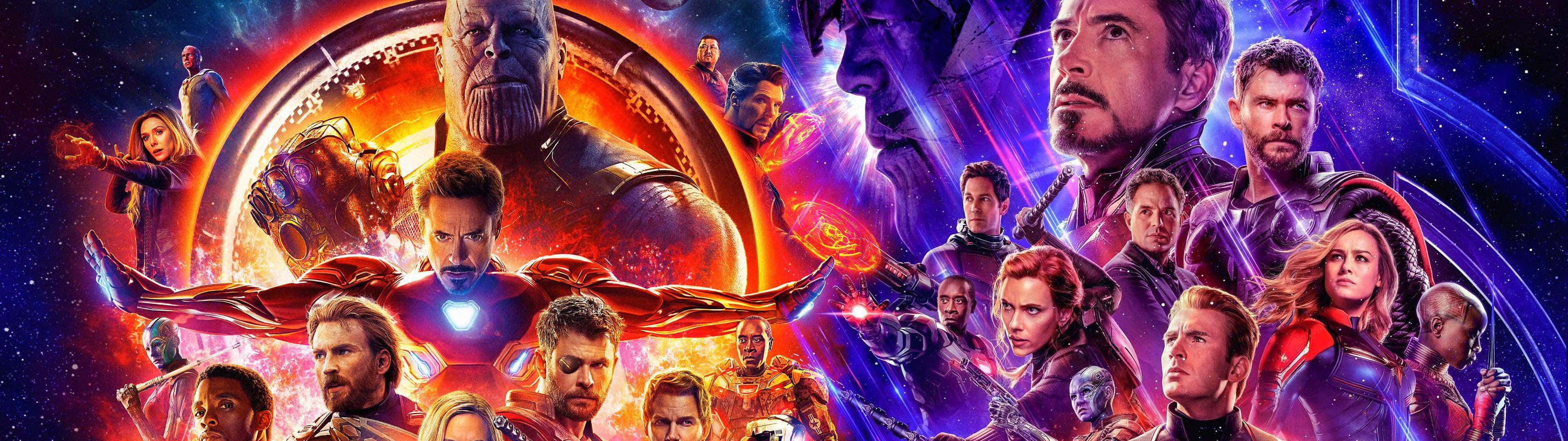 Relive The Epic Marvel Story On A Dual Screen Background