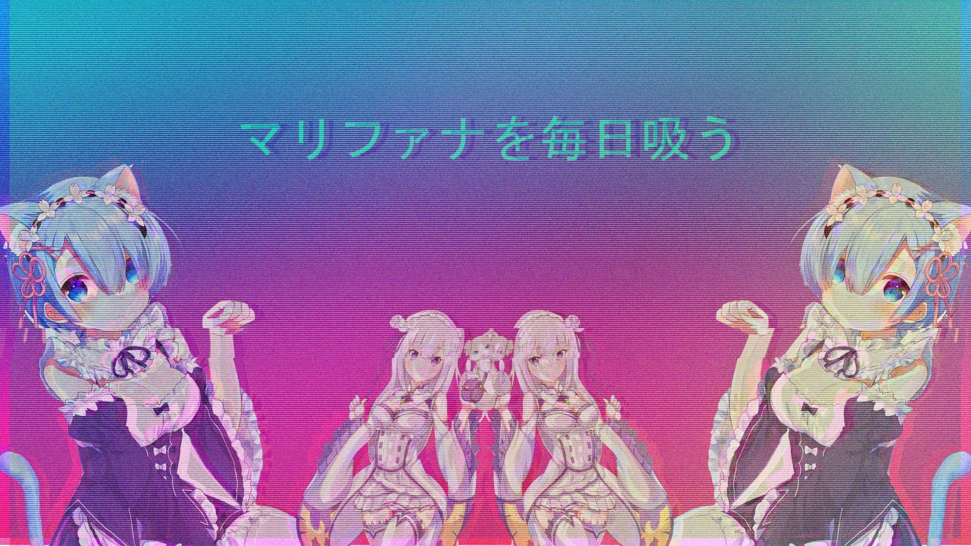 Rem Fictional Character Vaporwave Anime Background