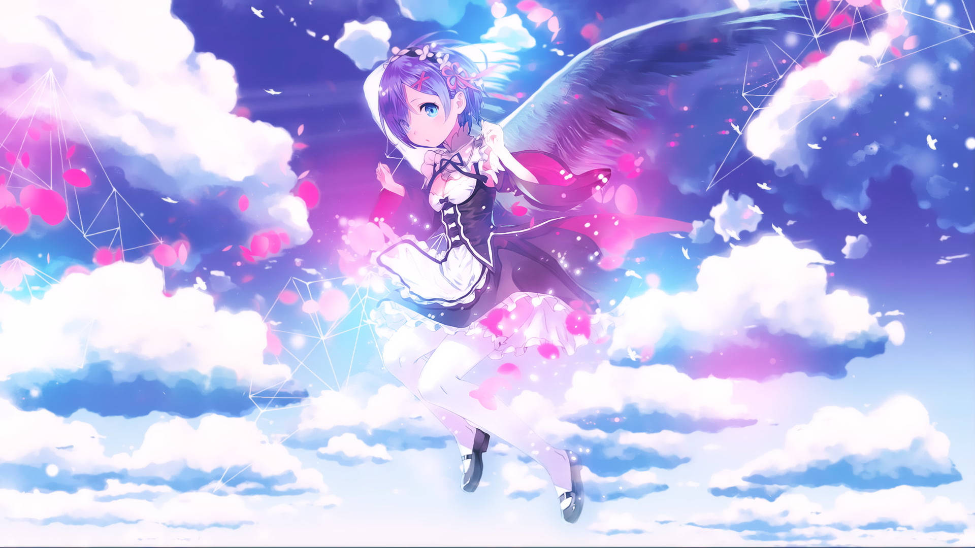 Rem With Wings In Sky Background