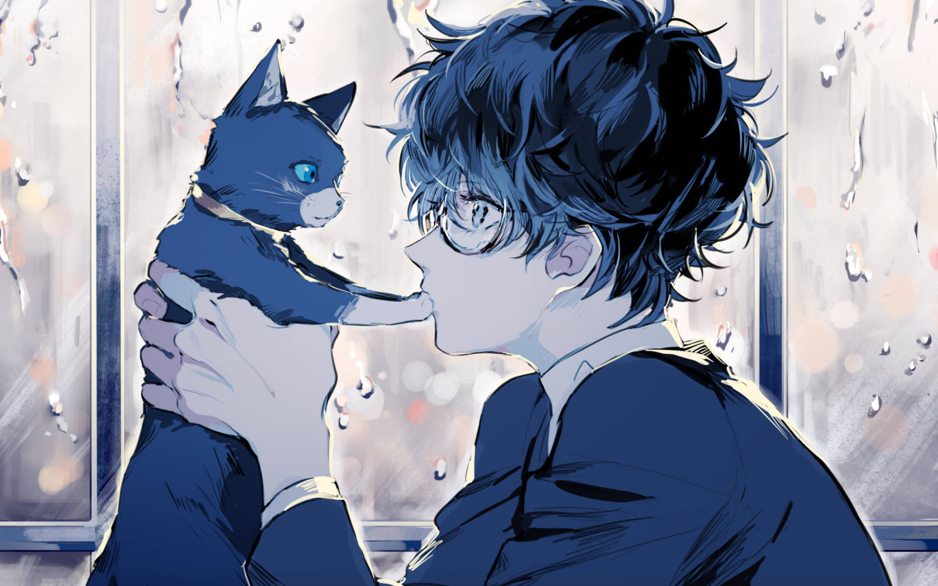 Ren Amamiya Holding Cat Background